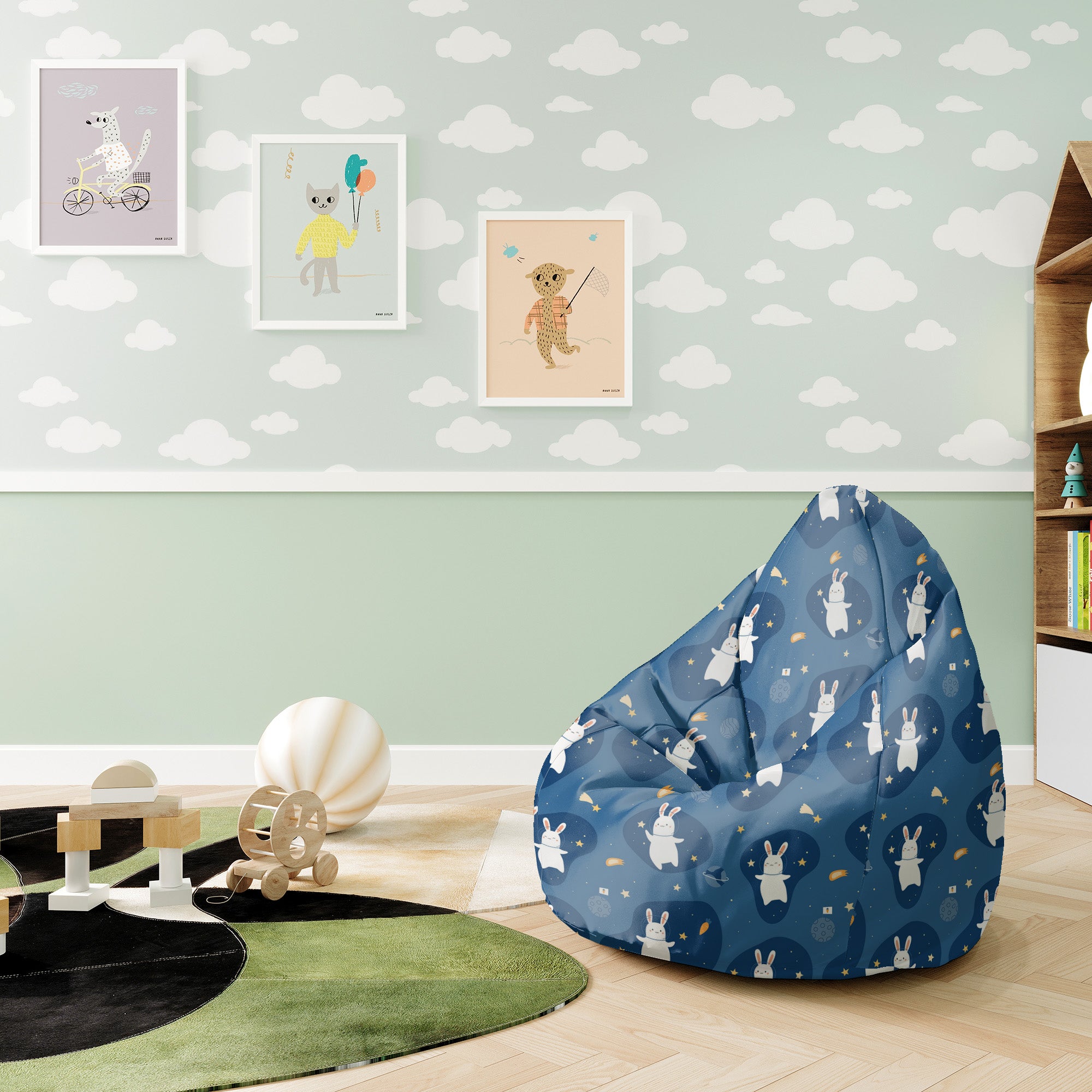 Sedací vak Pearshape Rabbit in the Space-S-Velvet