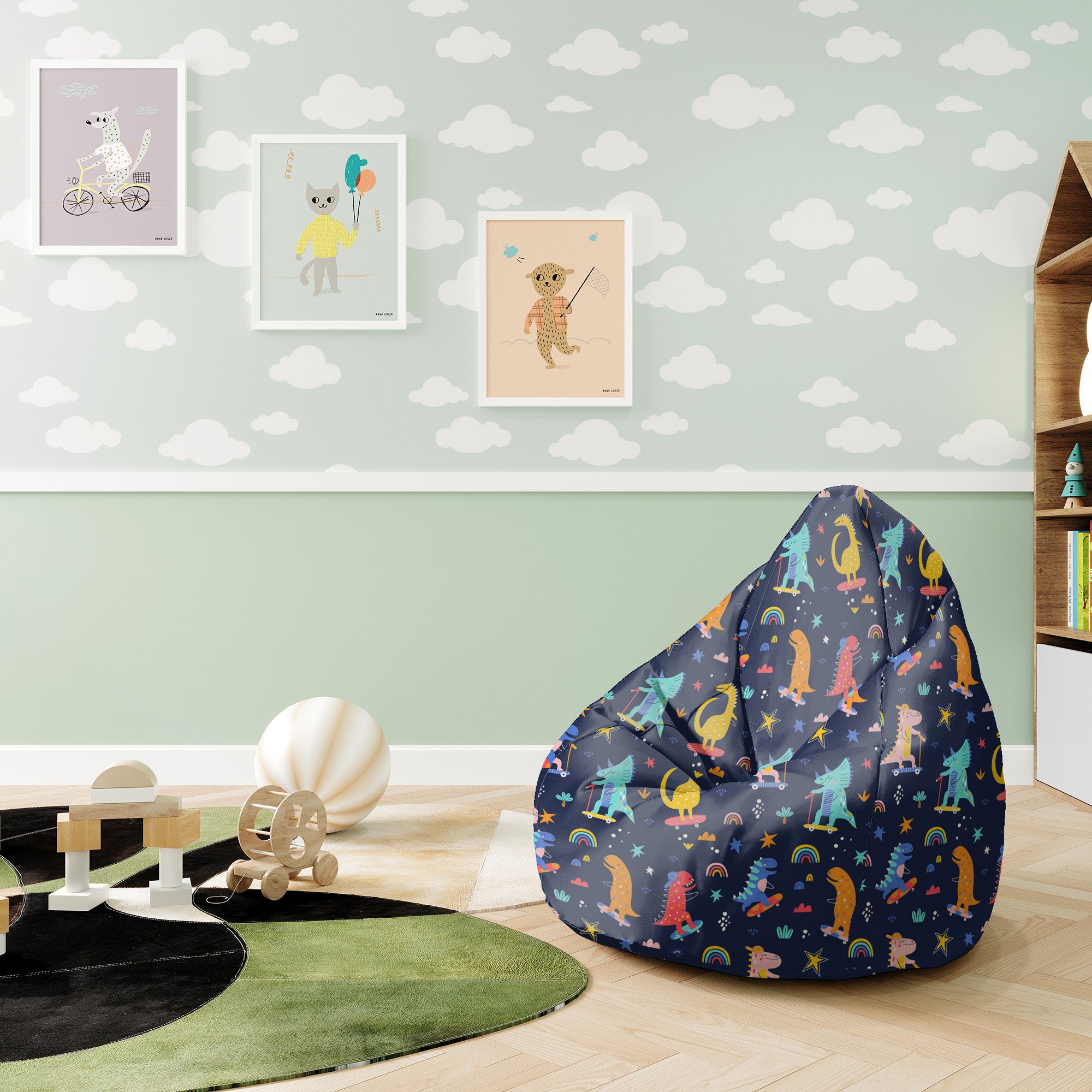Puf Pearshape Skater Dinosaurs-S-Velvet