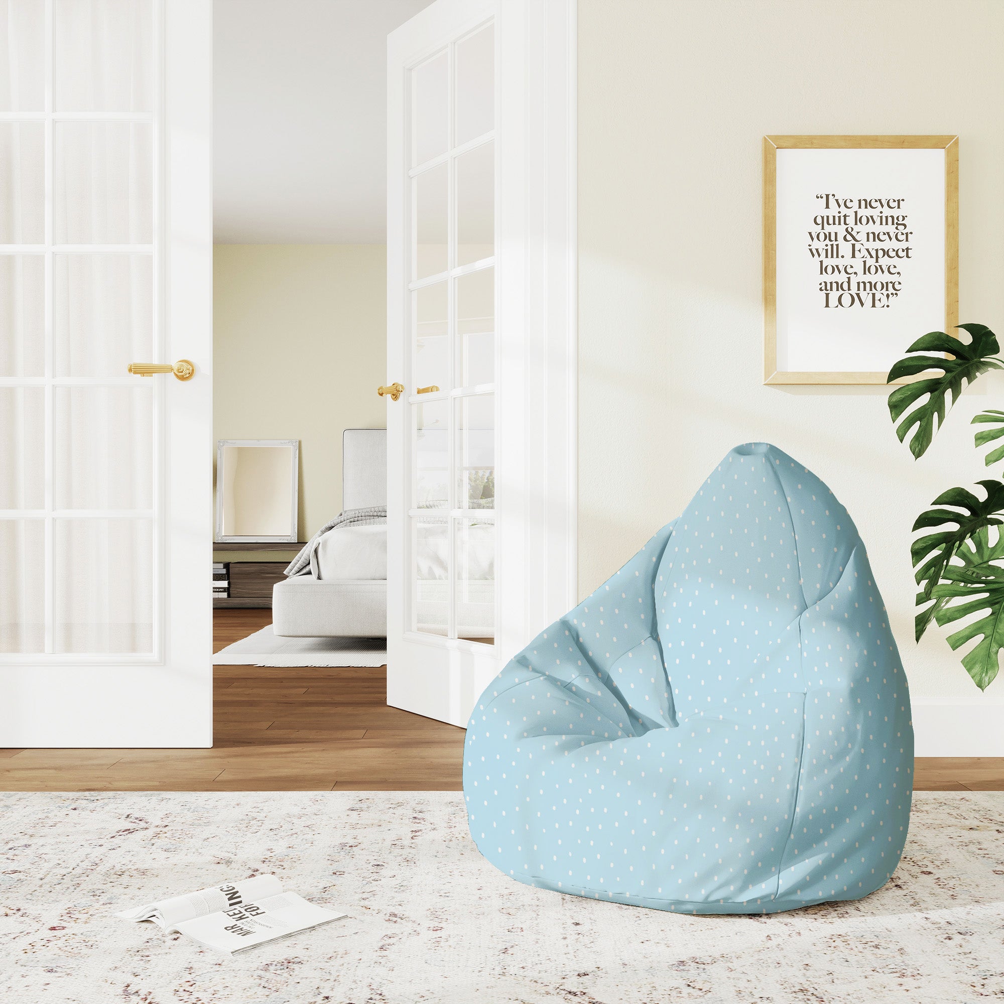 Sedací vak Pearshape Biela bodka na modrom-M-Velvet
