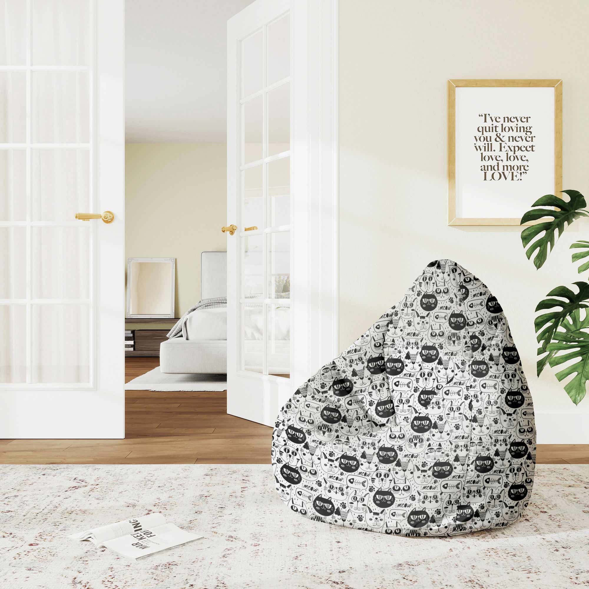 Puf Pearshape Black and White Cats-M-Oxford