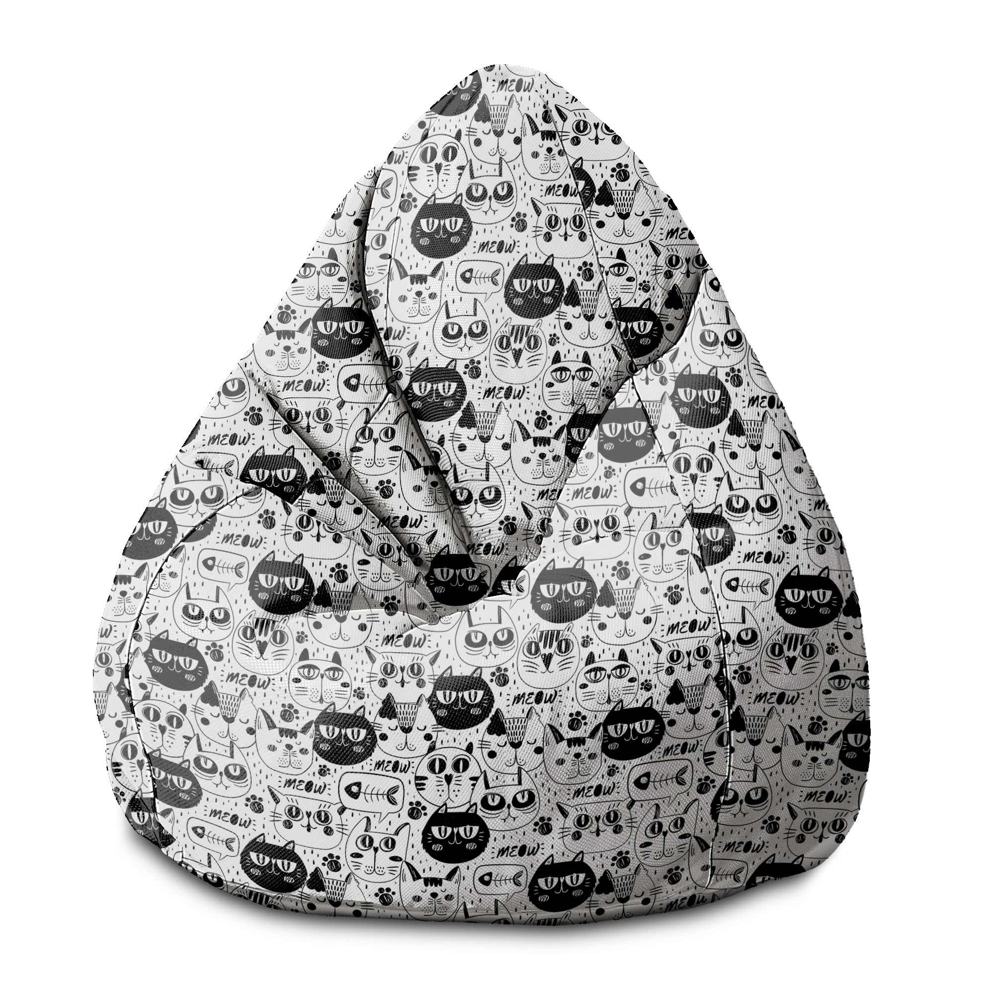 Puf Pearshape Black and White Cats-S-Velvet