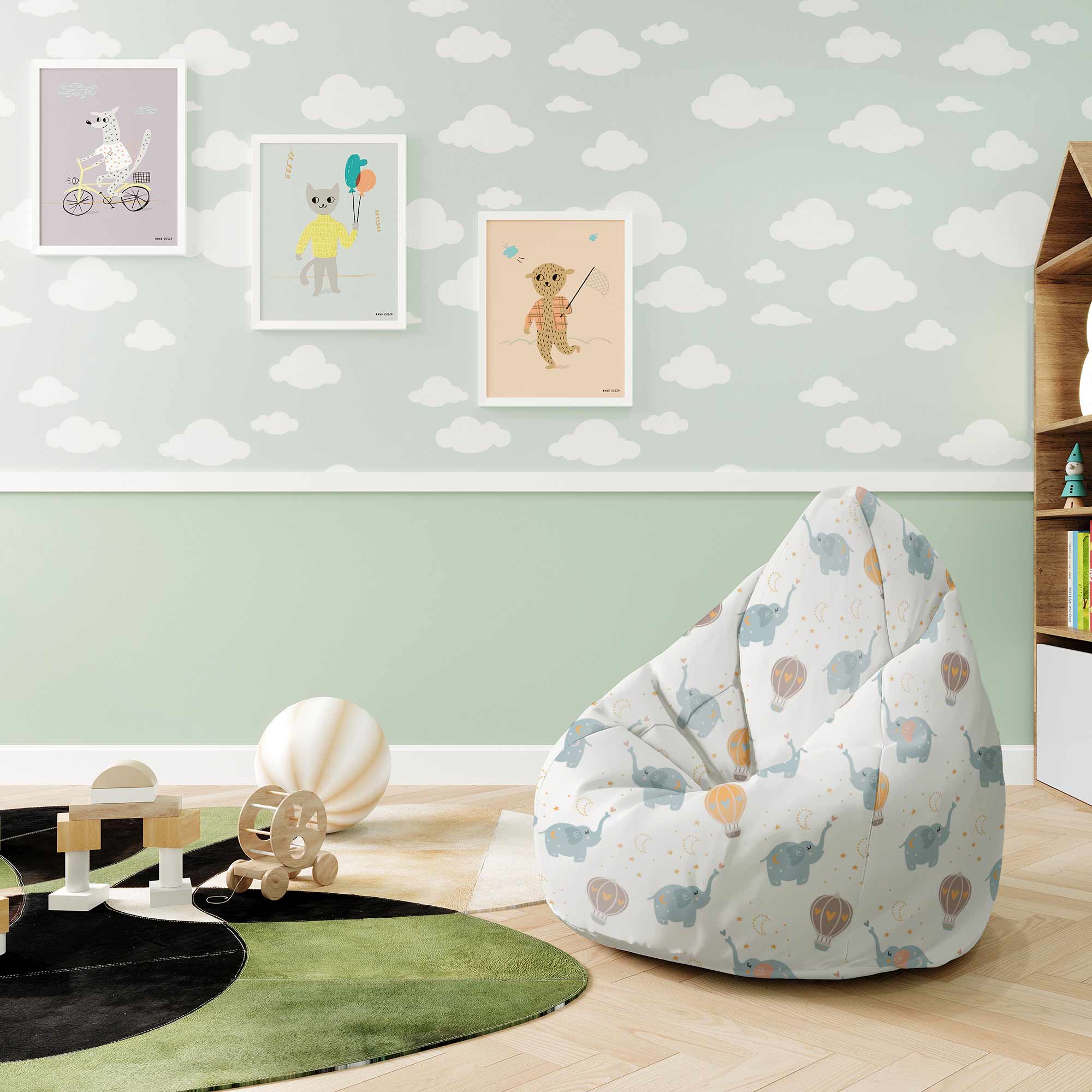 Puf Birnenform Blauer Elefant-S-Samt