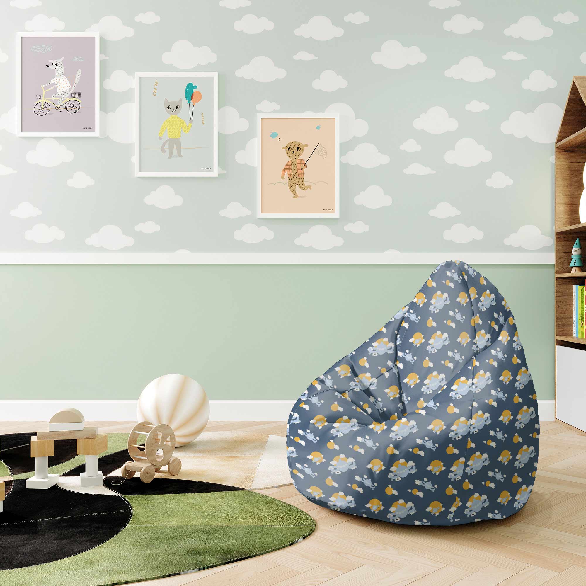 Pearshape Blue Planes-S Oxford Pouf