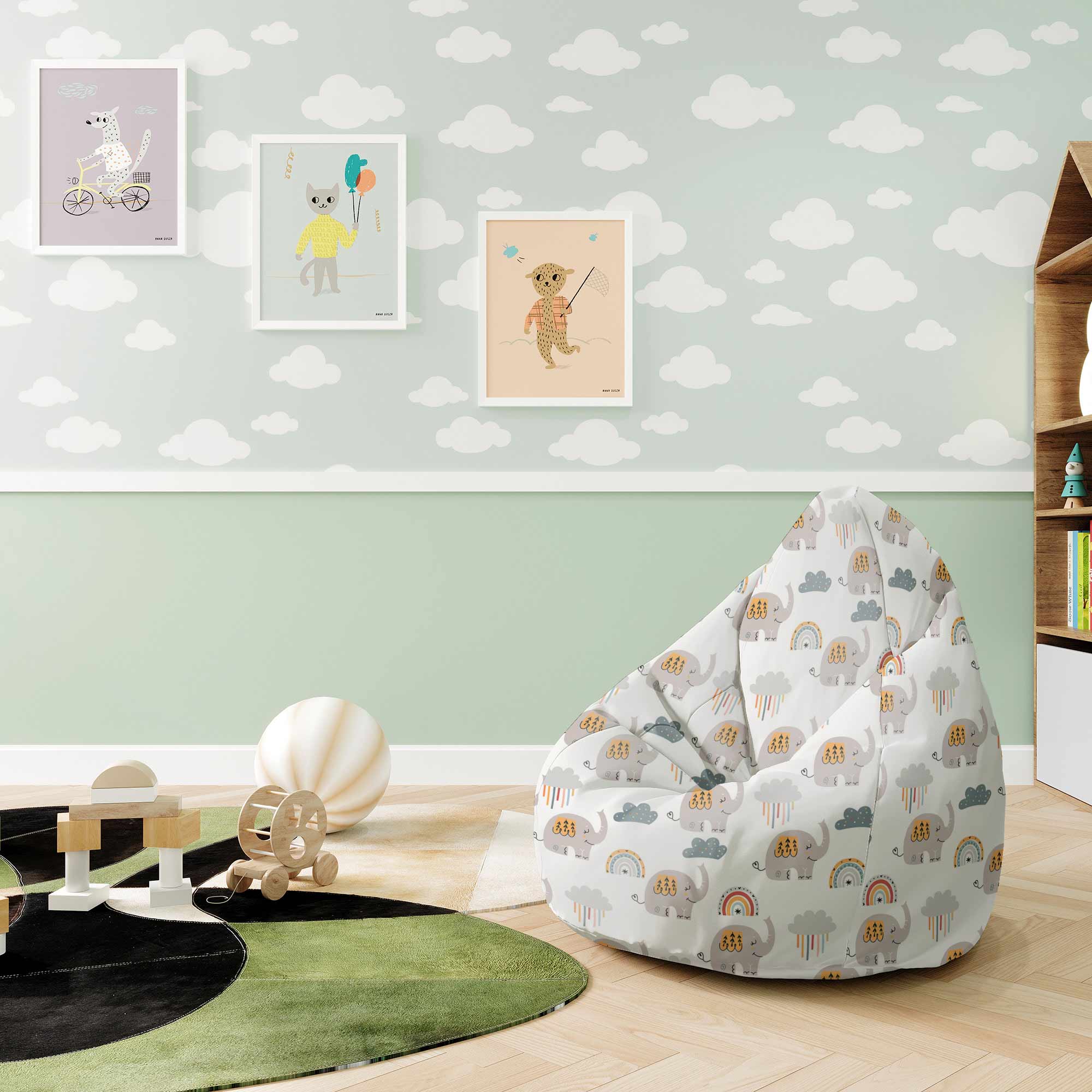 Puf Pearshape Grey Elephant