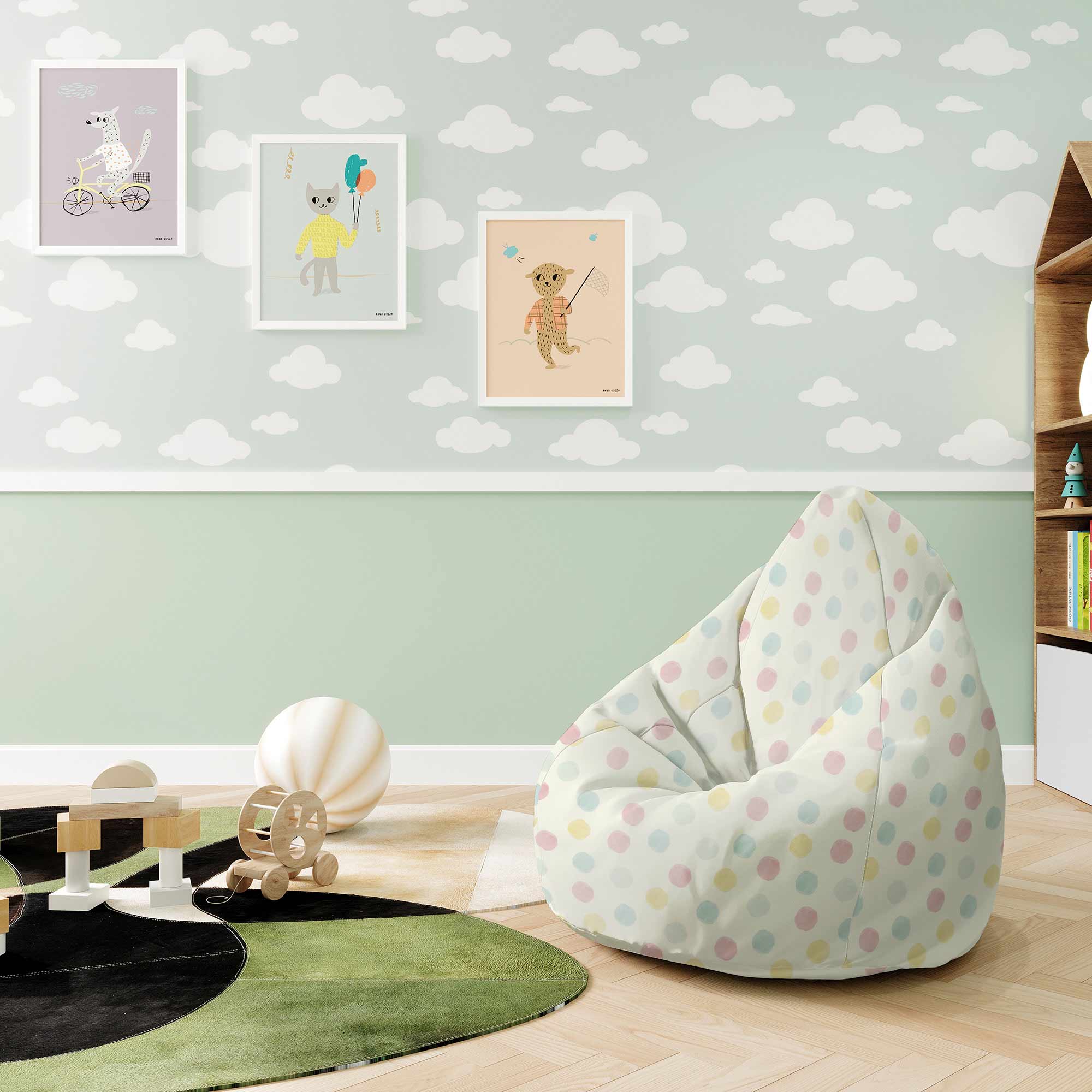 Pearshape Pastel Spots-S Velvet Pouf