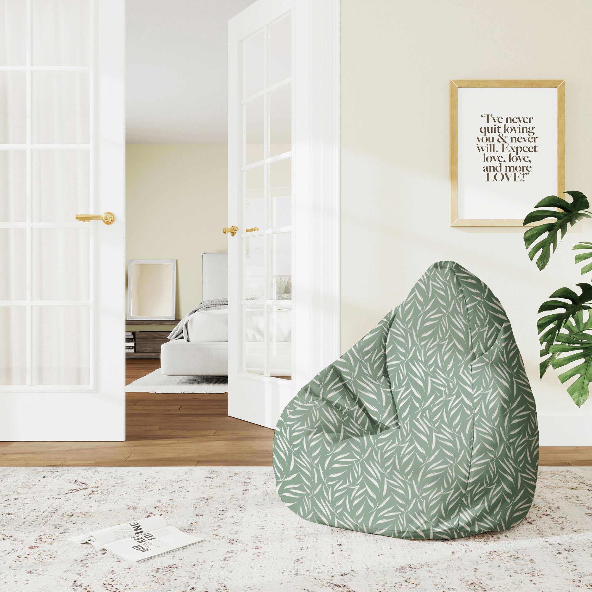 Pearshape Abstract Brush Leaves-M Velvet Pouf