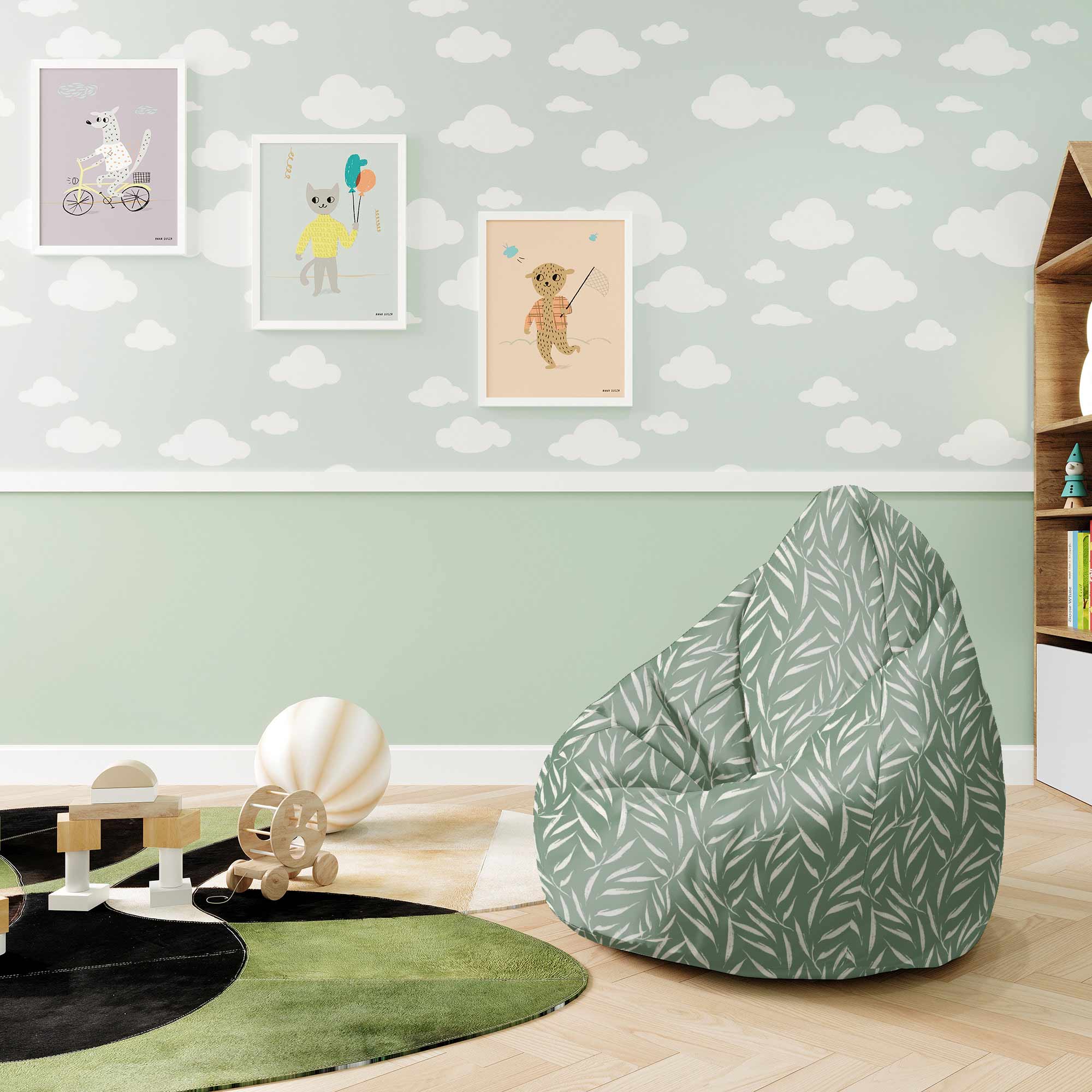 Sedací vak Pearshape Abstract Brush Leaves-S-Velvet