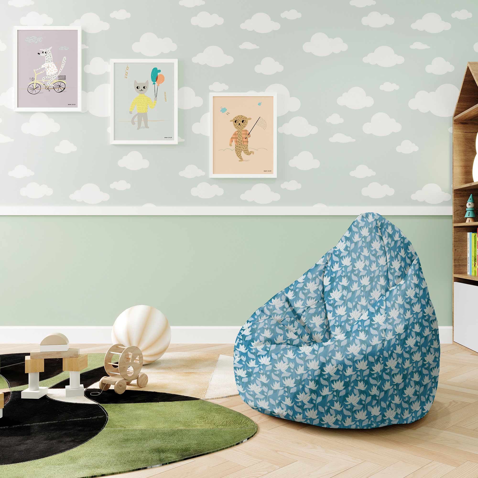 Puf Pearshape Blue Water Lily-S-Oxford