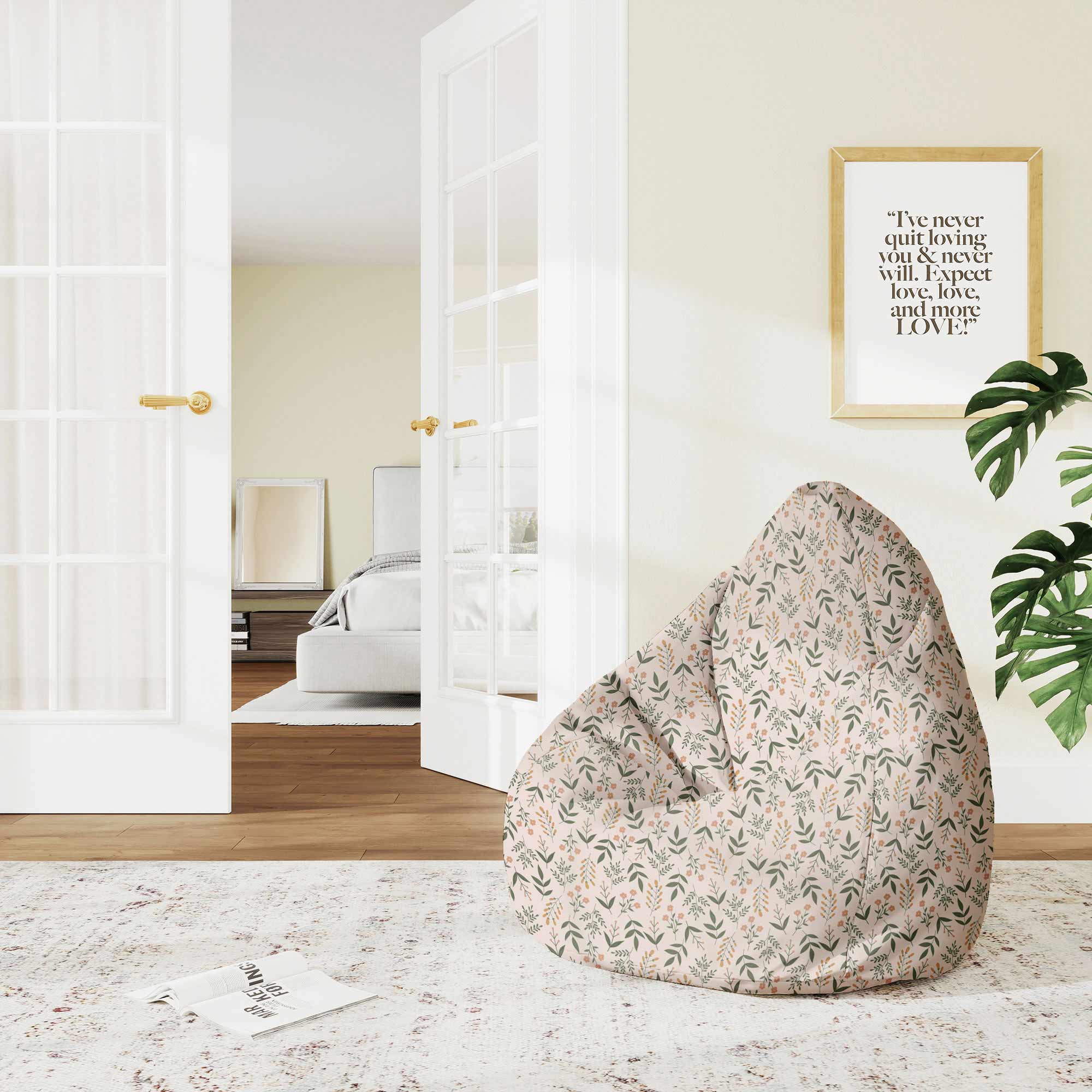 Puf Pearshape Botanical Beige Pattern-M-Oxford