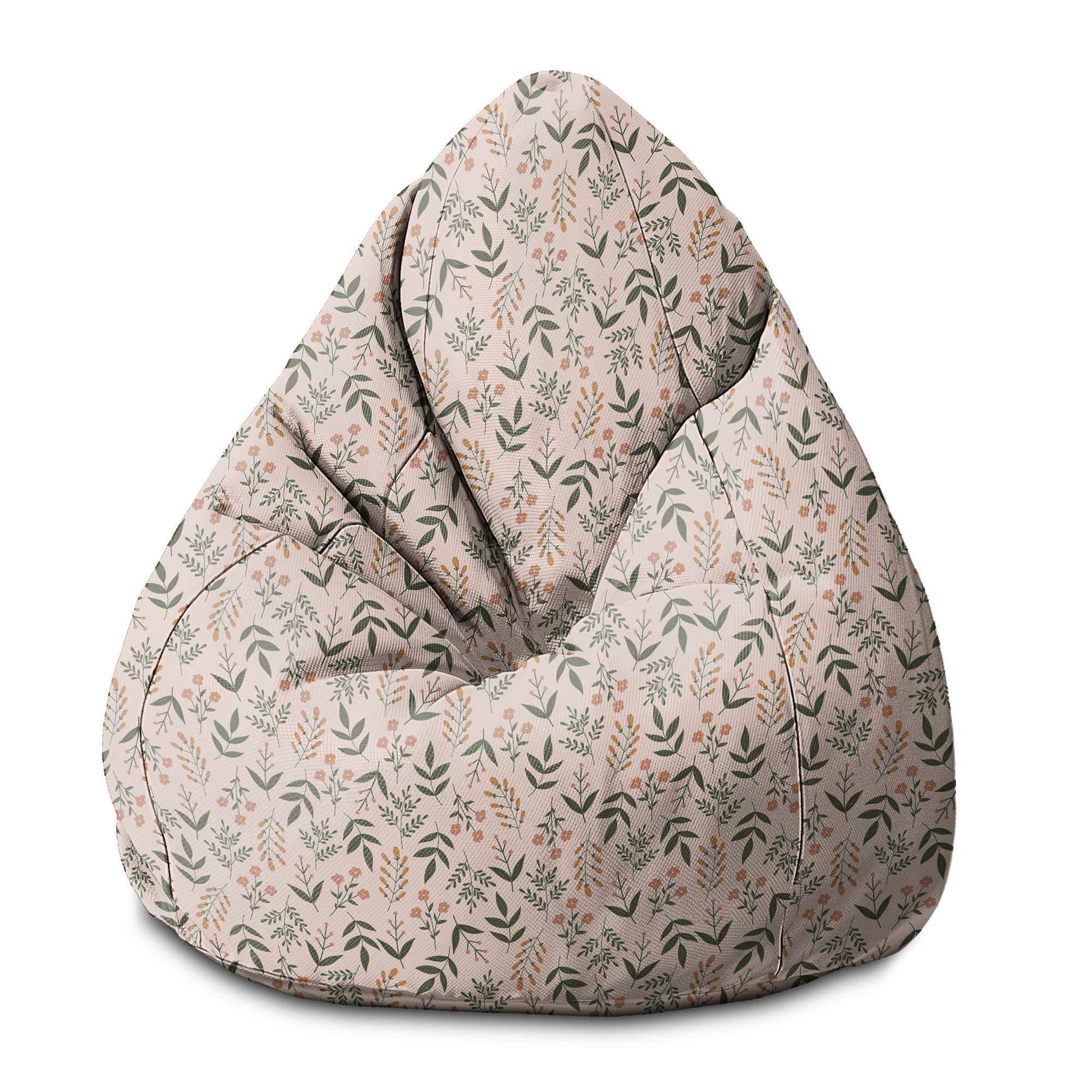 Puf Pearshape Botanical Beige Pattern-S-Velvet