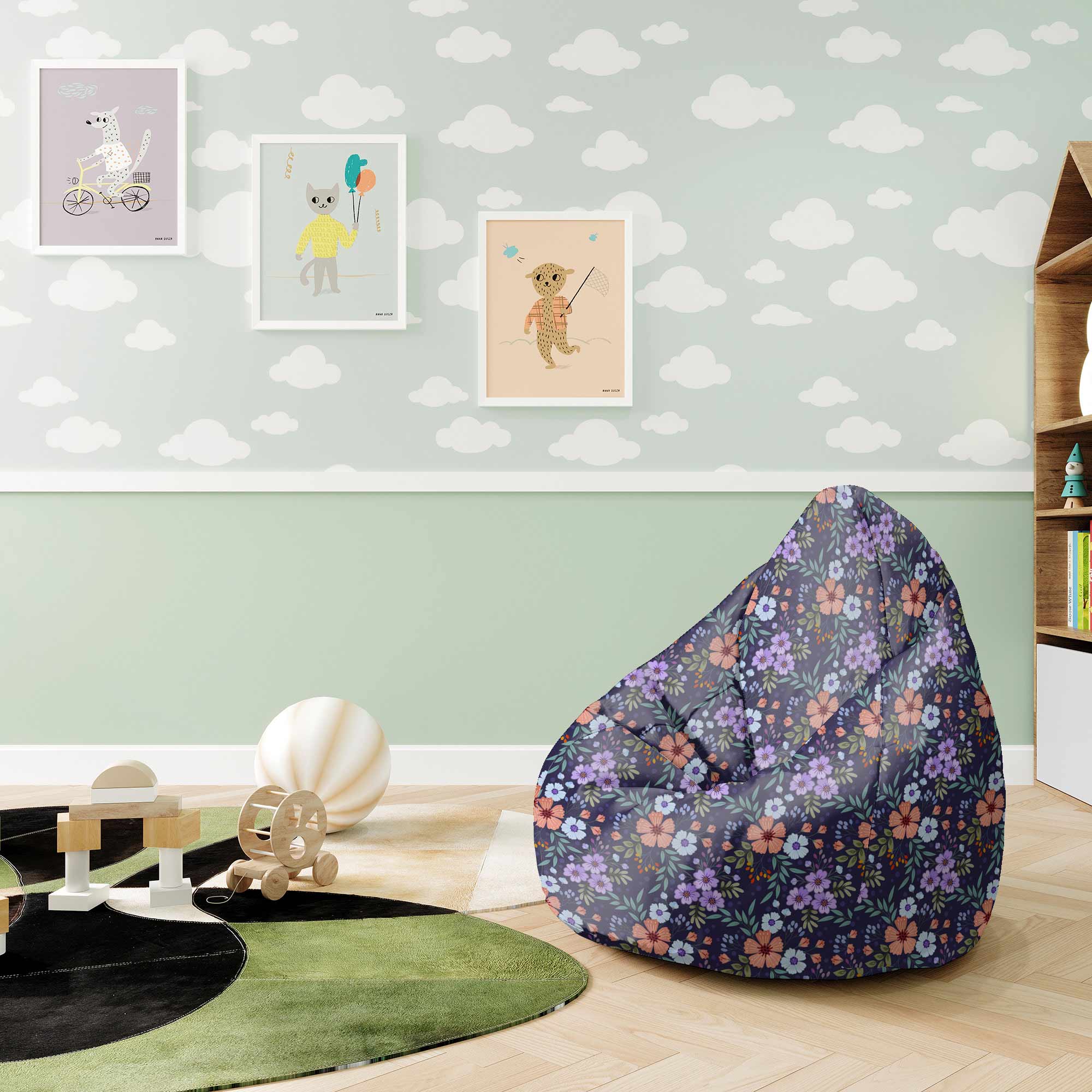 Puf Pearshape Botanical Pattern-S-Oxford