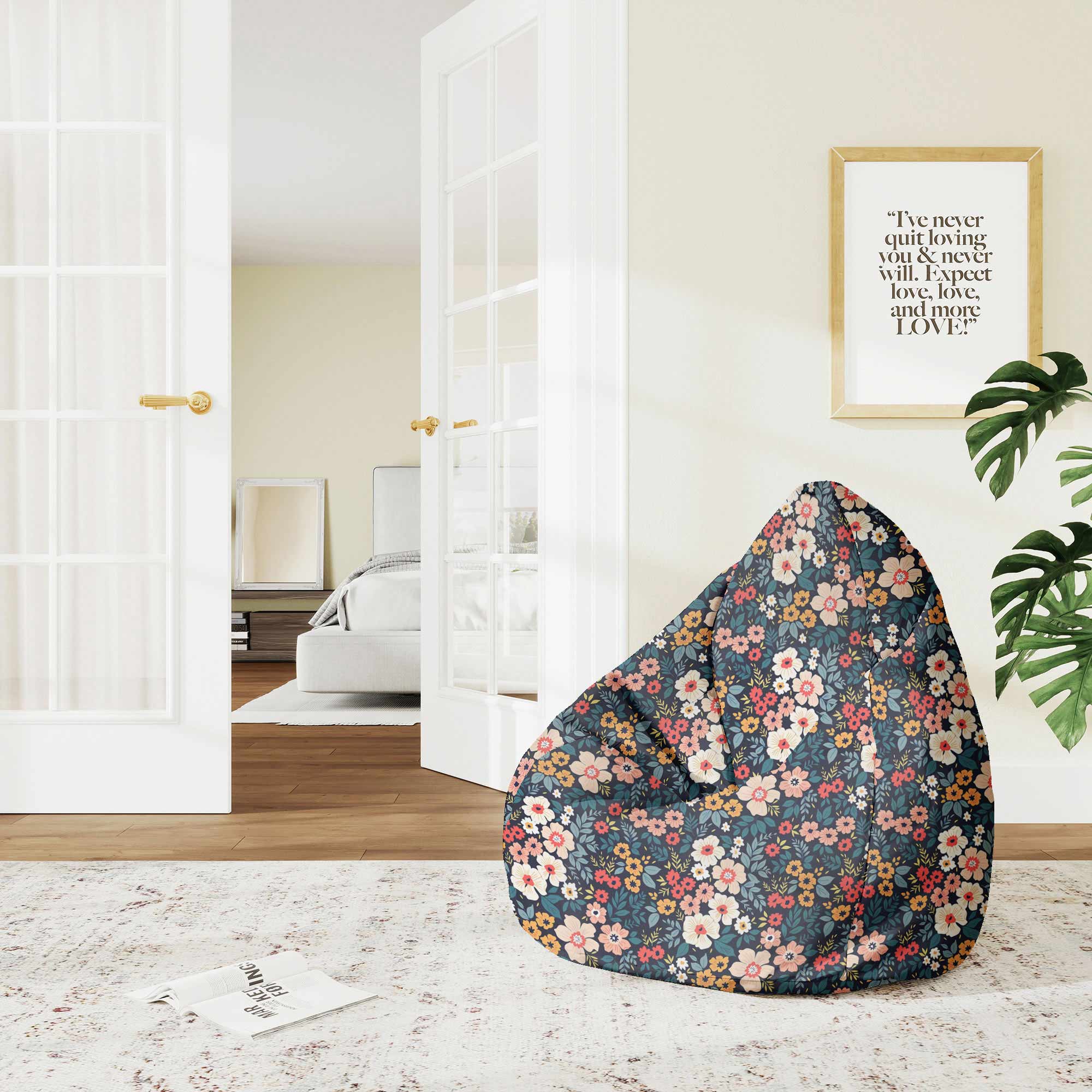 Puf Pearshape Colorful Flowers-M-Oxford