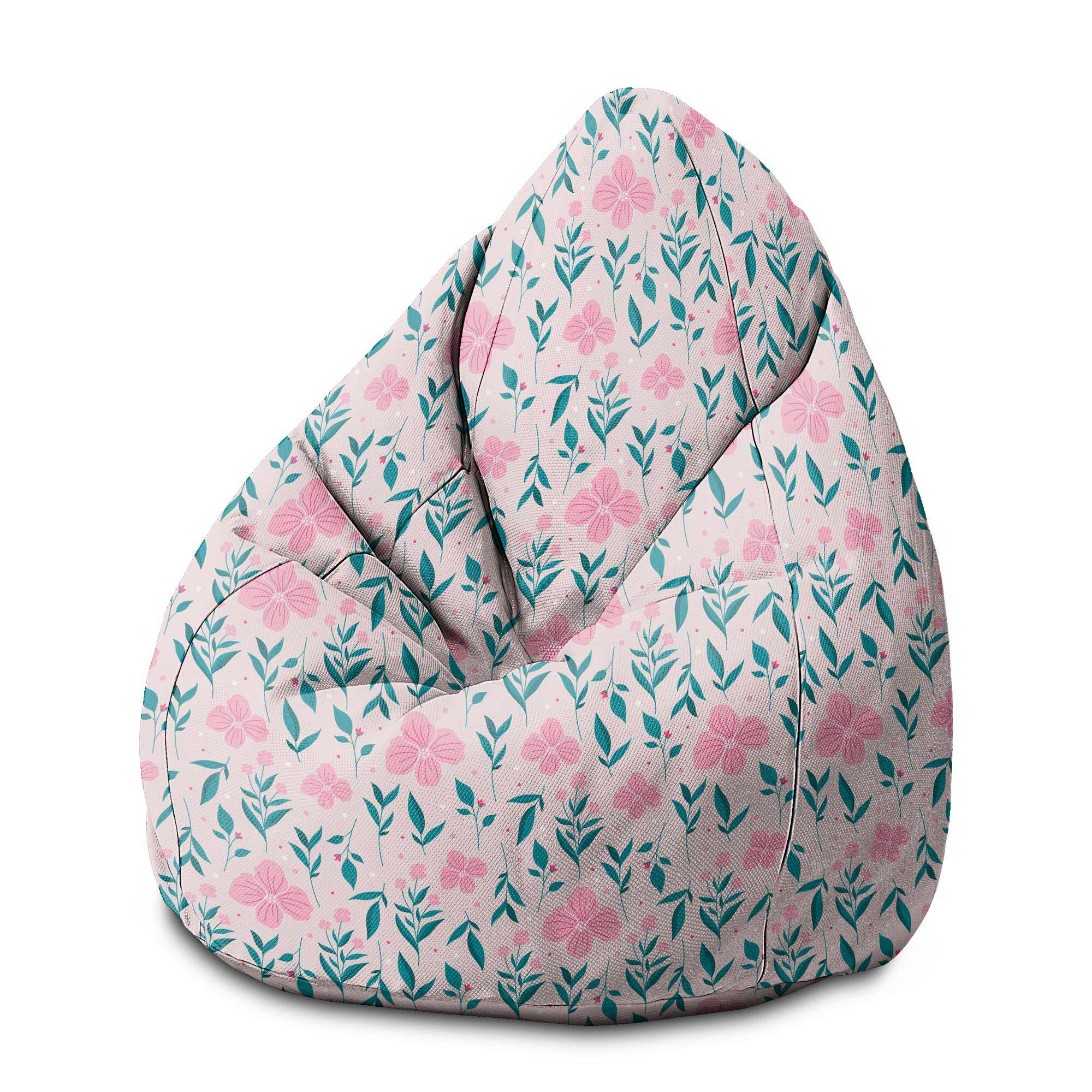 Puf Pearshape Delicate Pink Flowers-M-Velvet