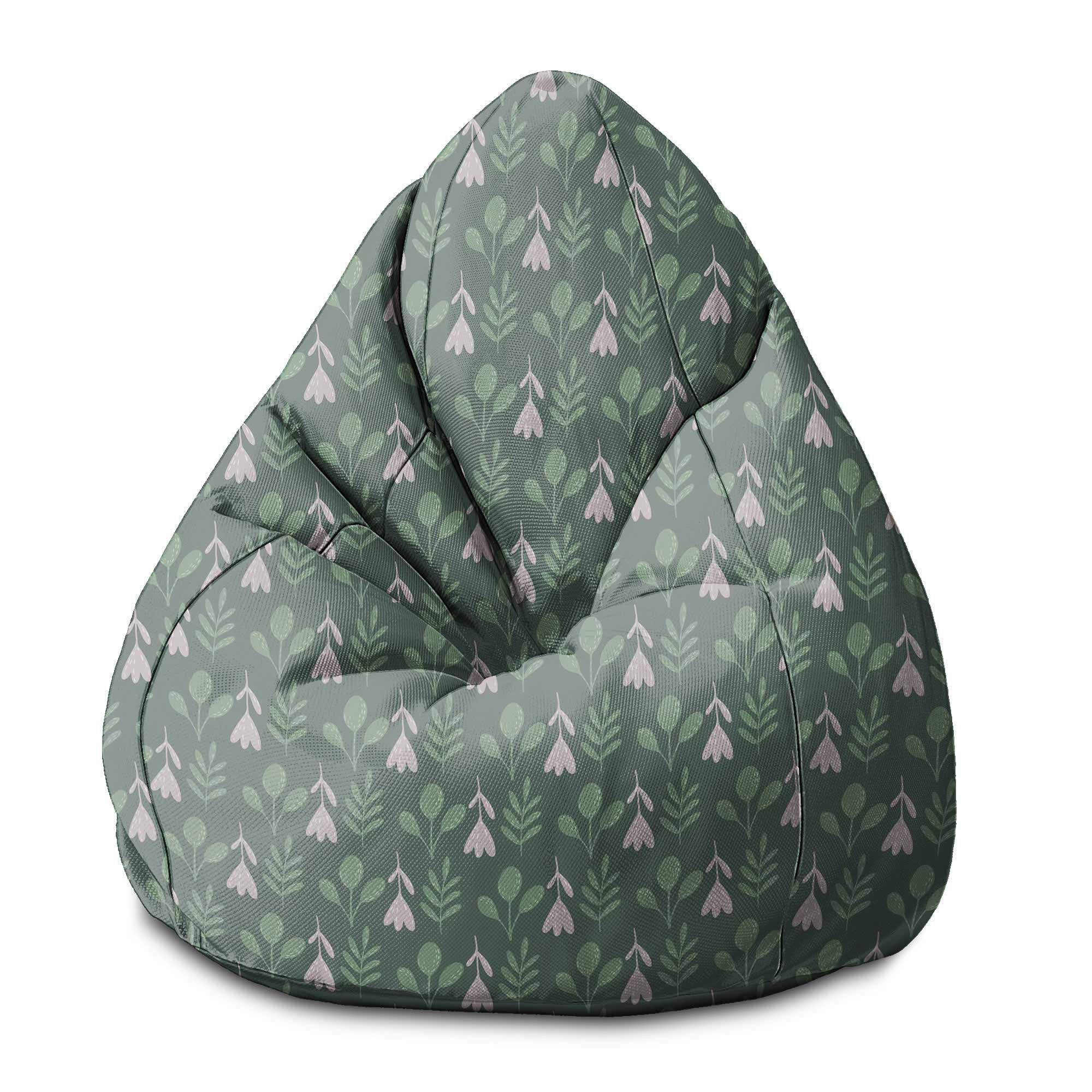 Puf Pearshape Folk Flowers na zelené S-Oxford