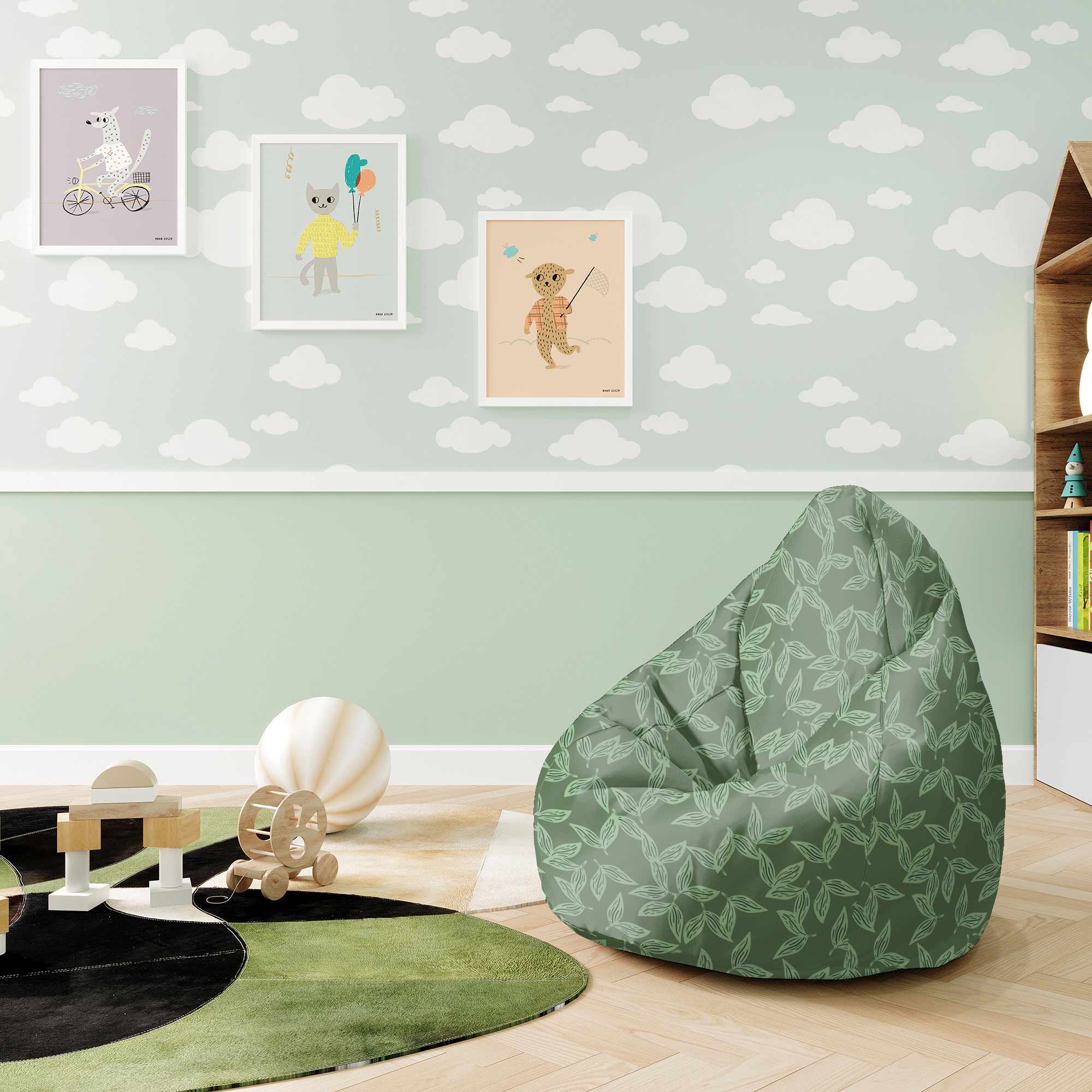 Pearshape Pouf Herbal Leaves Pattern