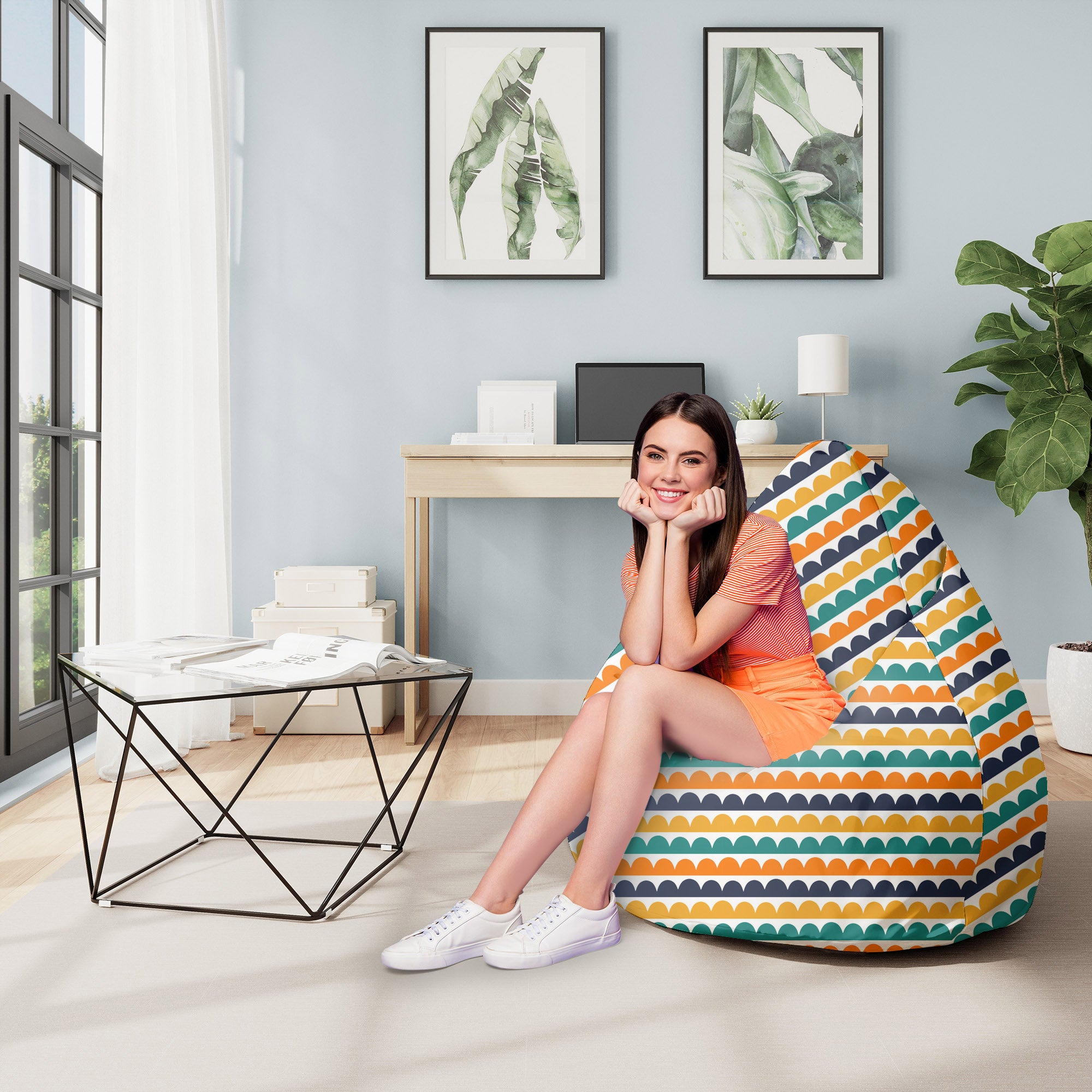 Pearshape Pouf Abstract Half Dots-M-Oxford