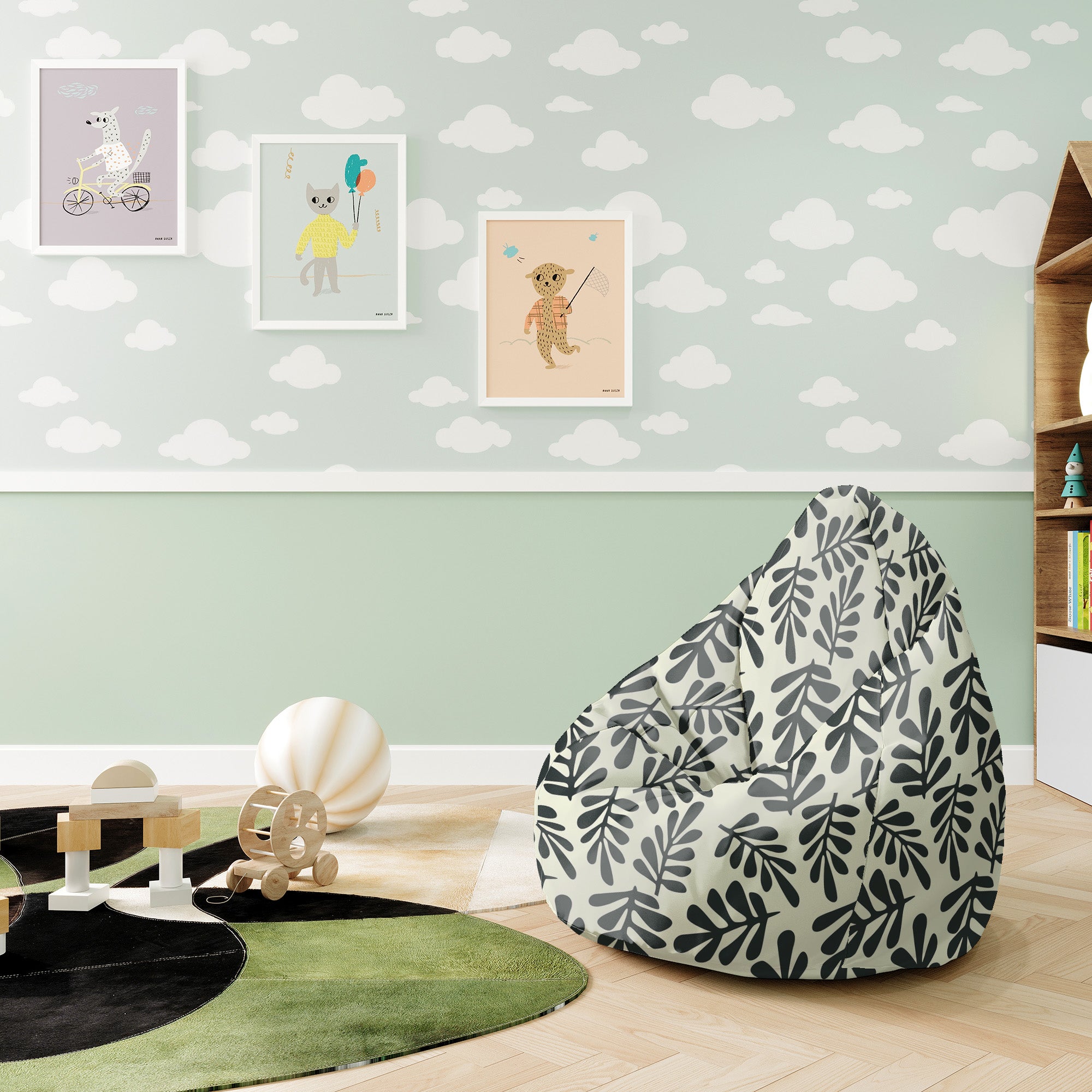 Puf Pearshape Artistic Abstract Leaves