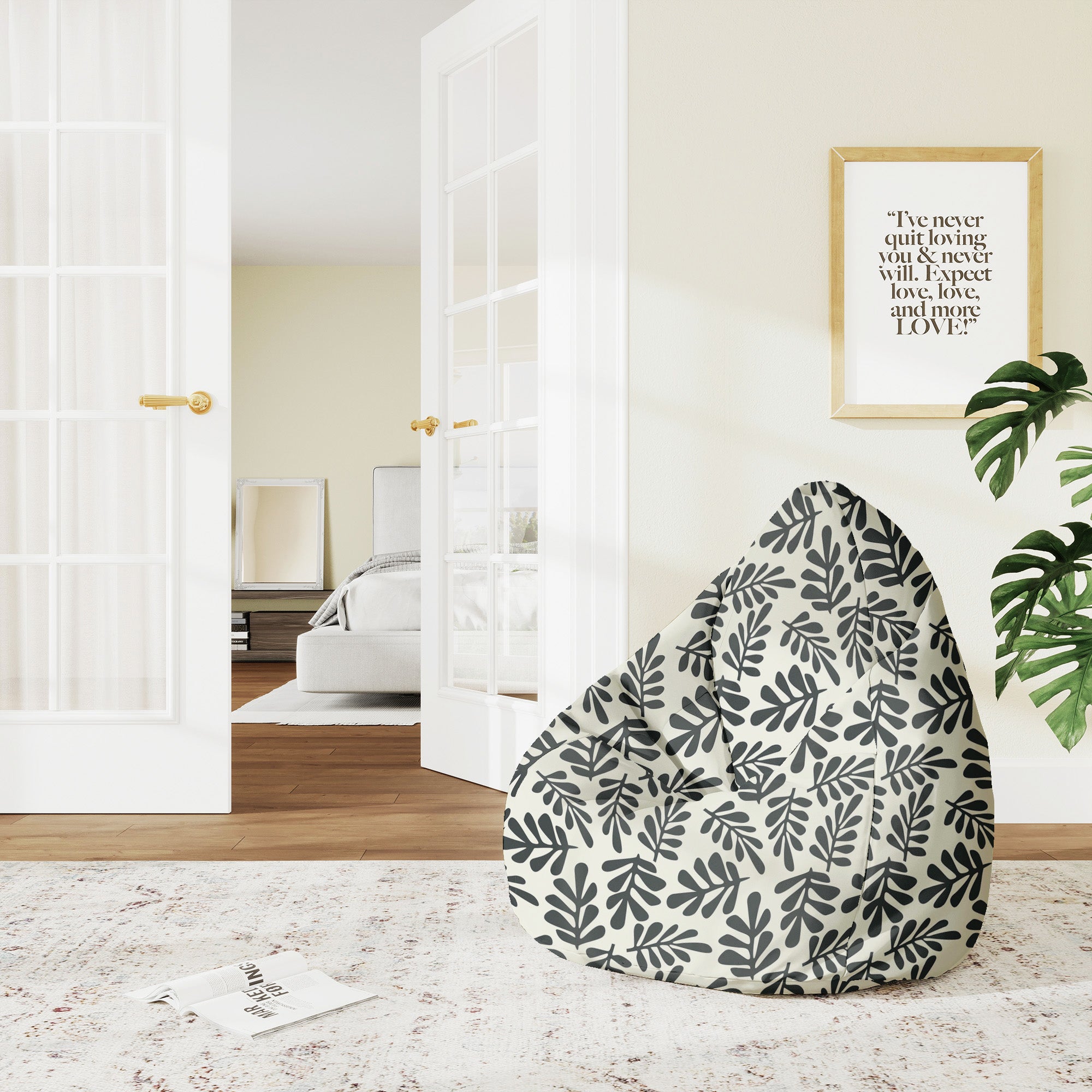Pearshape Pouf Artistic Abstract Leaves-M-Velvet