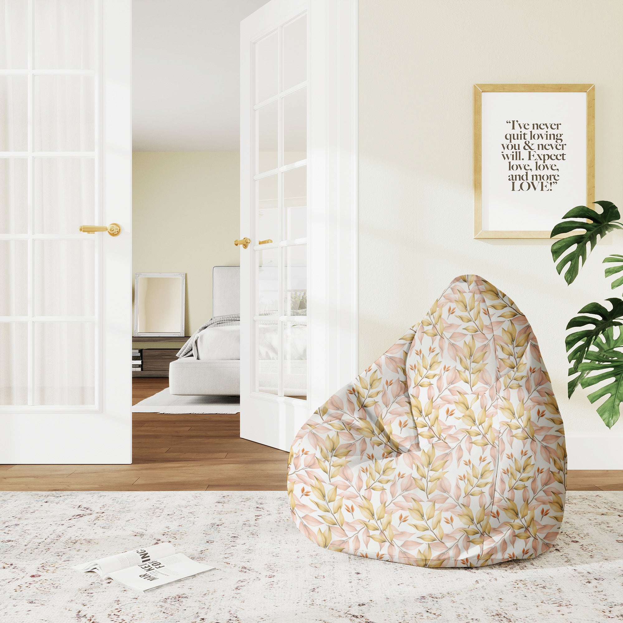 Pearshape Pouf Autumn Gold Leaves-M-Velvet