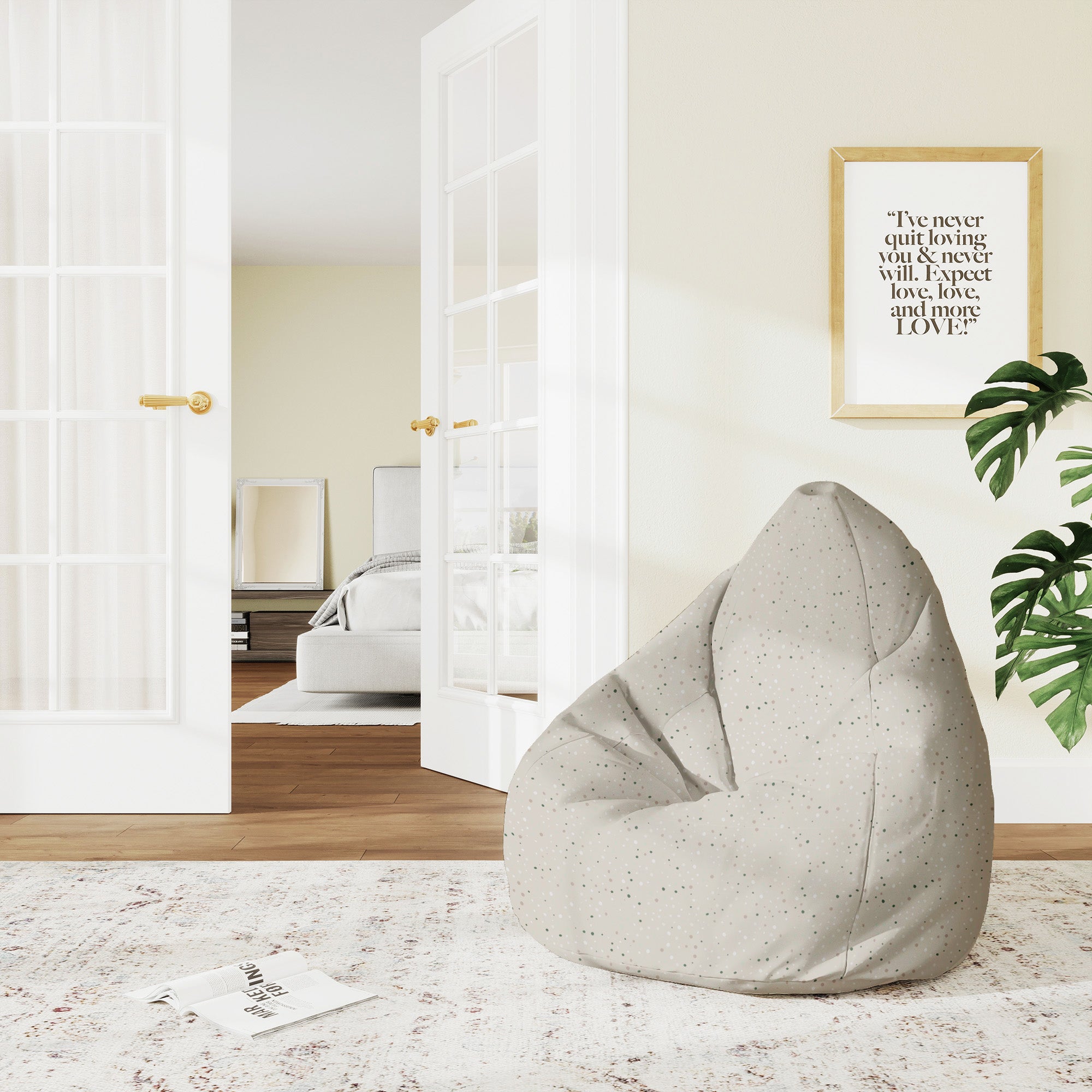 Pearshape Pouf Beige Print with Dots-M-Velvet