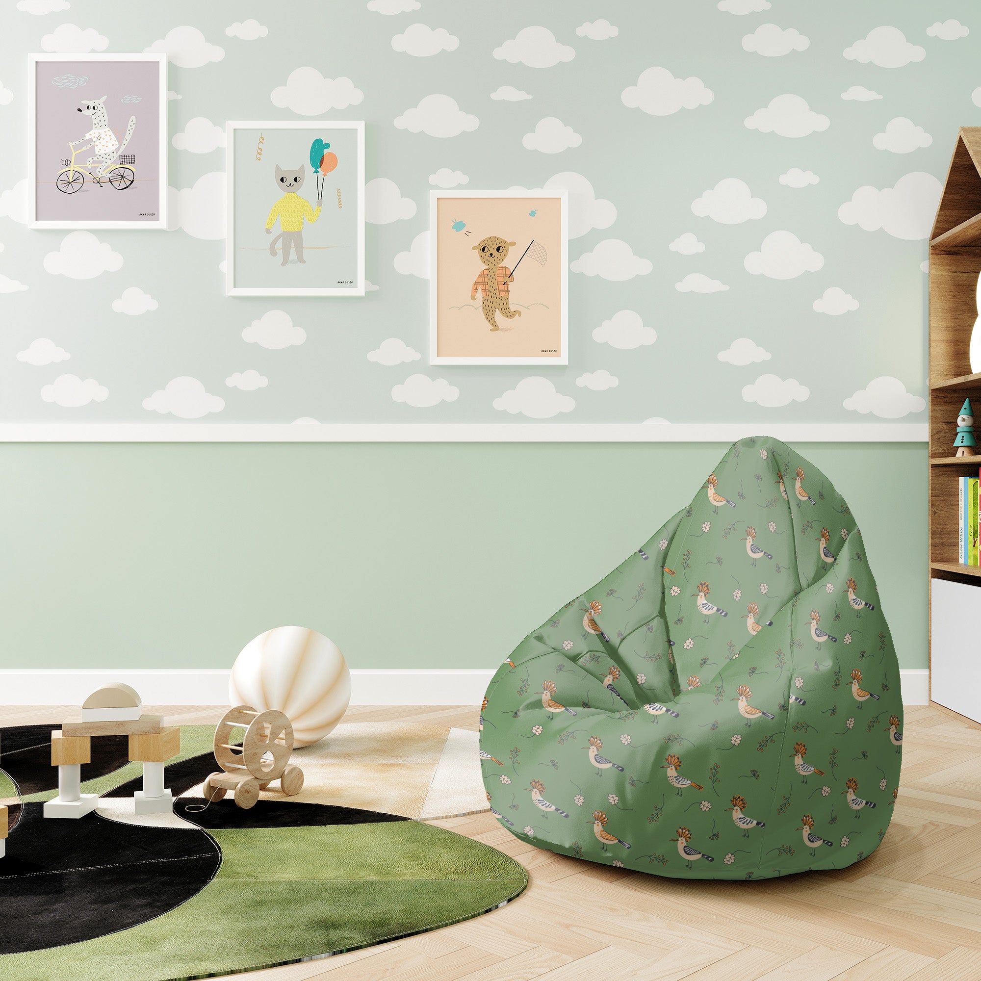 Puf Pearshape Birds and Berries-S-Velvet