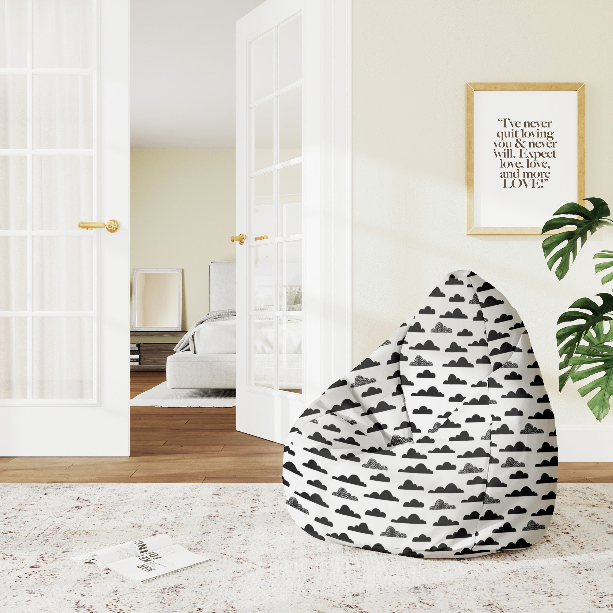 Puf Pearshape Black Clouds-M-Velvet