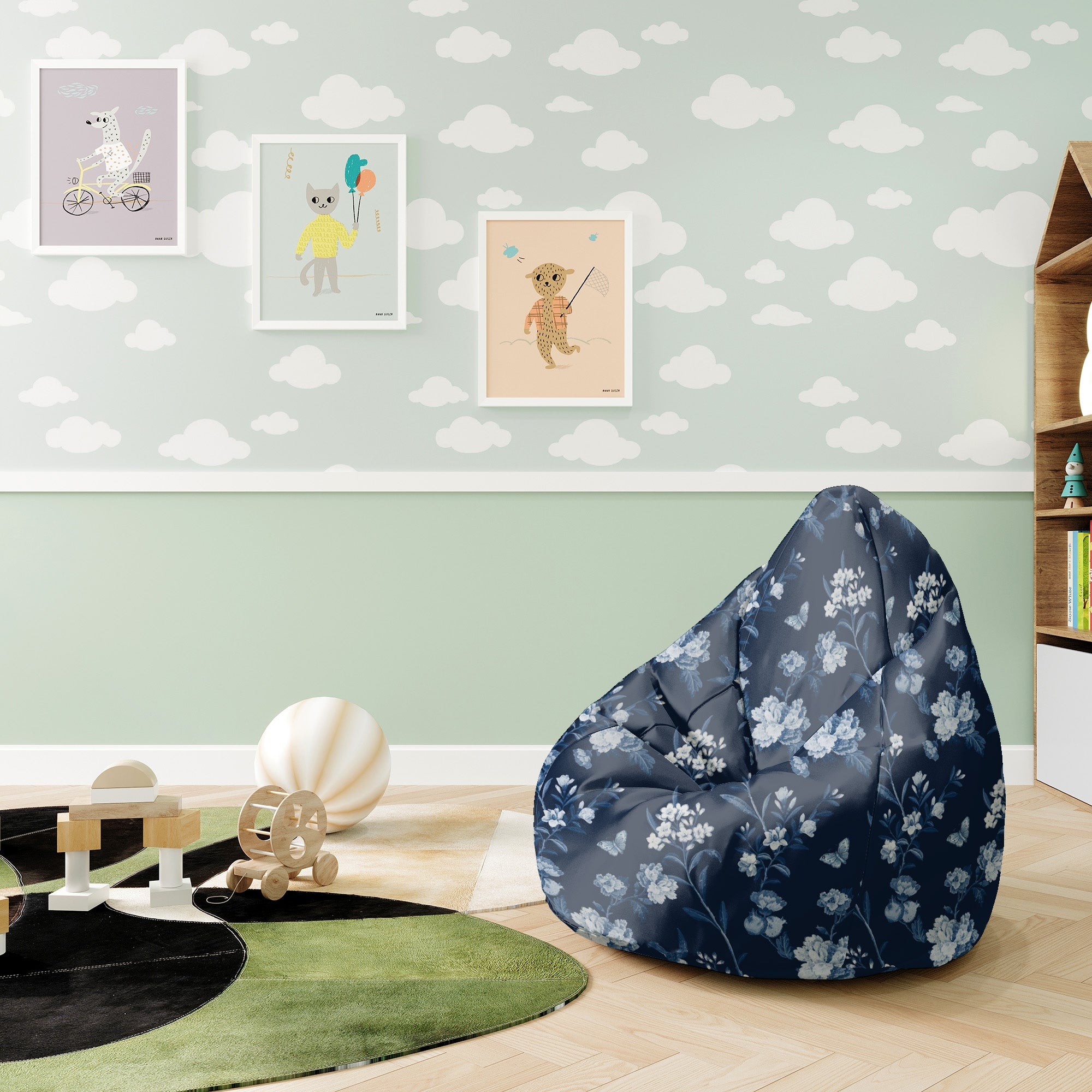 Puf Pearshape Blue Botanical-S-Velvet