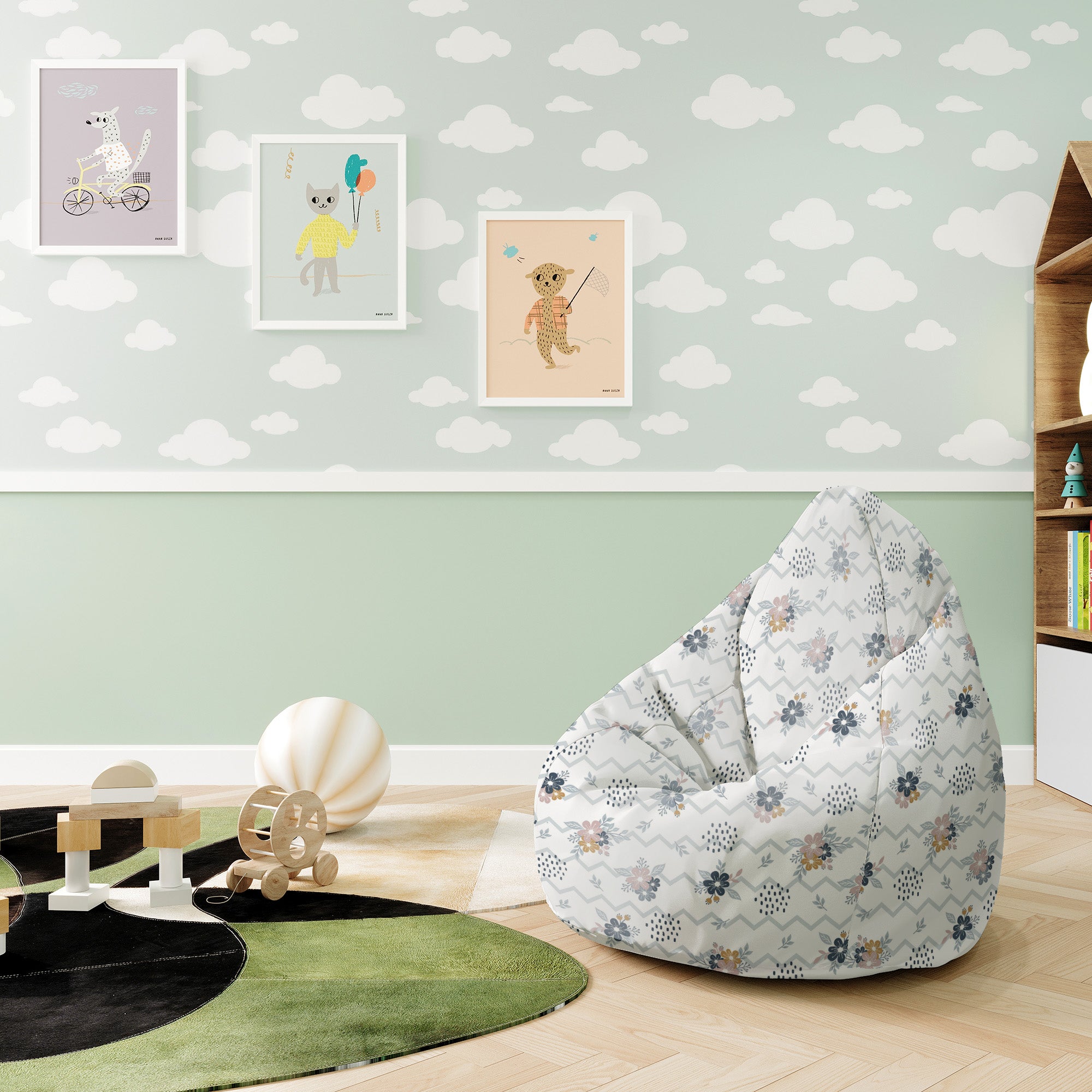 Puf Pearshape Chevron and Flowers-S-Velvet
