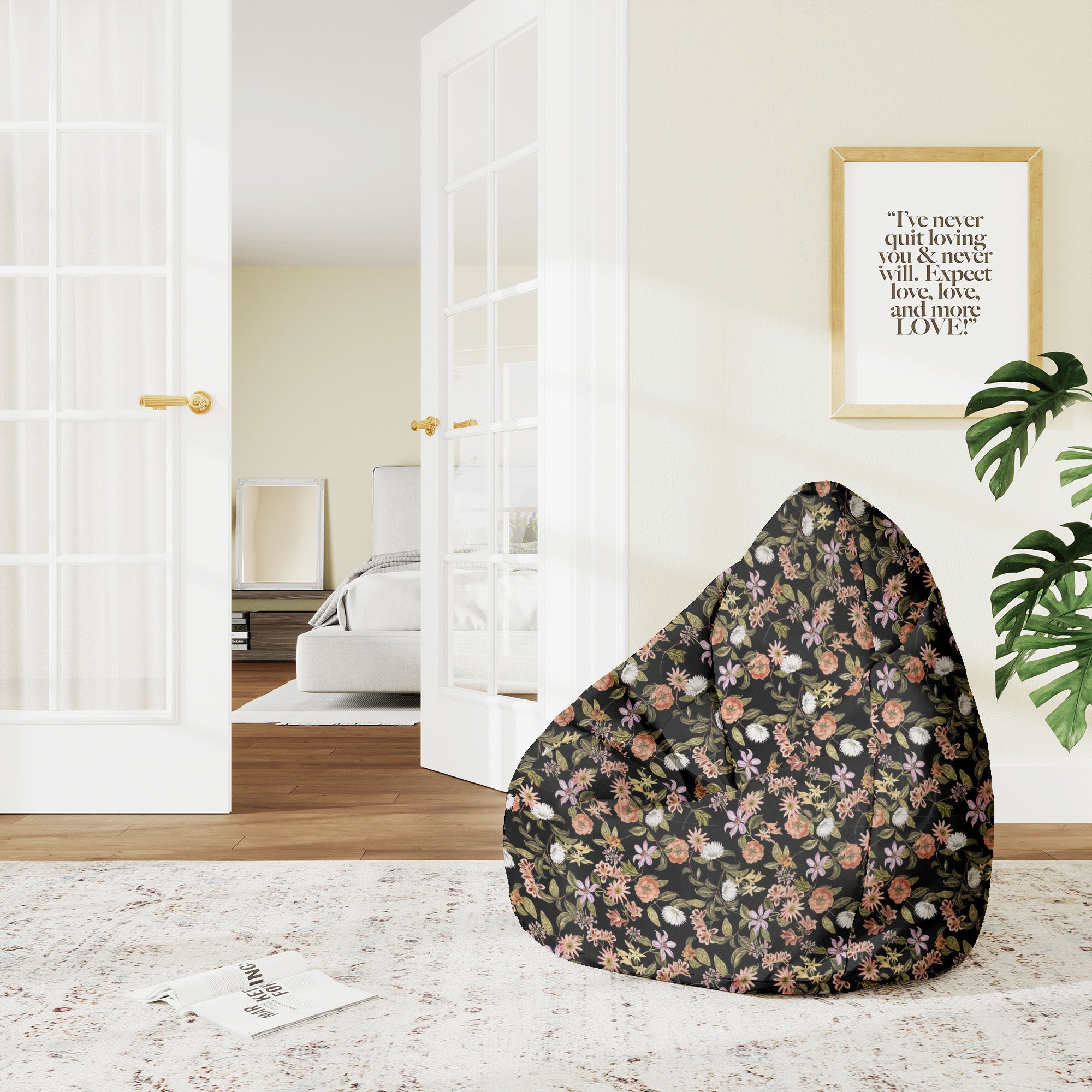 Pearshape Dark Jungle Pattern Pouf-M-Oxford