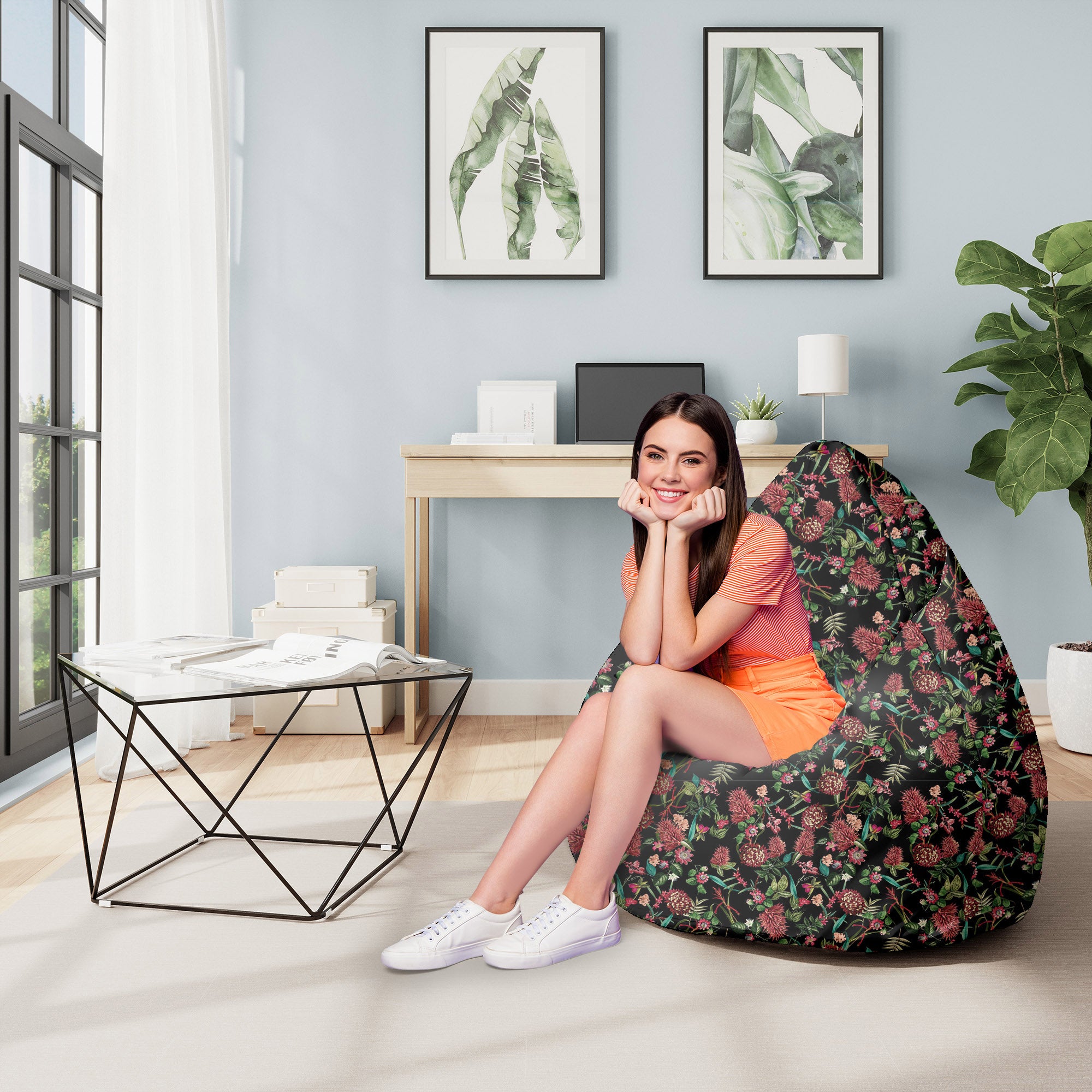 Pearshape Pouf Dark Jungle Red-M-Oxford