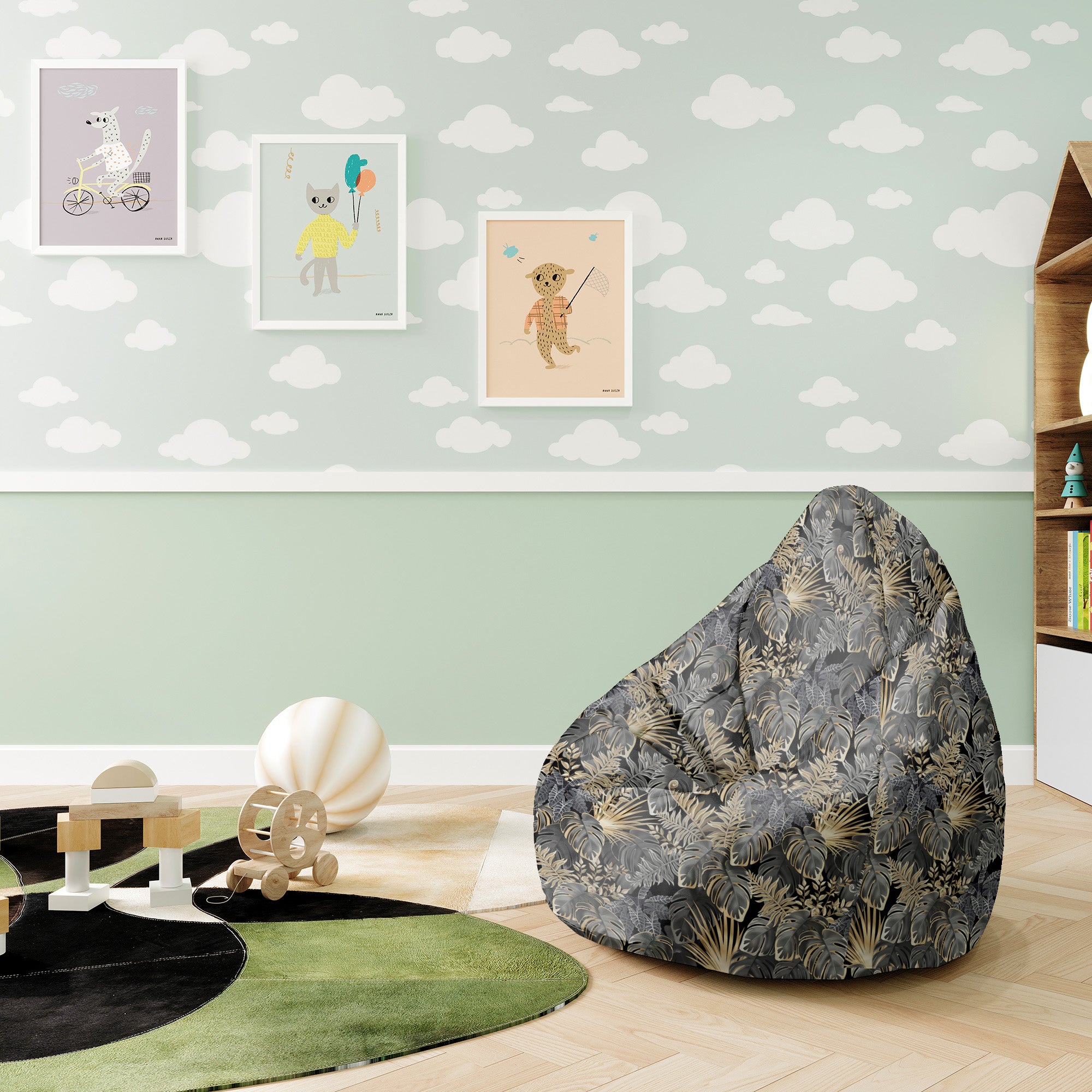 Sedací vak Pearshape Dark Tropical Plants-S-Velvet