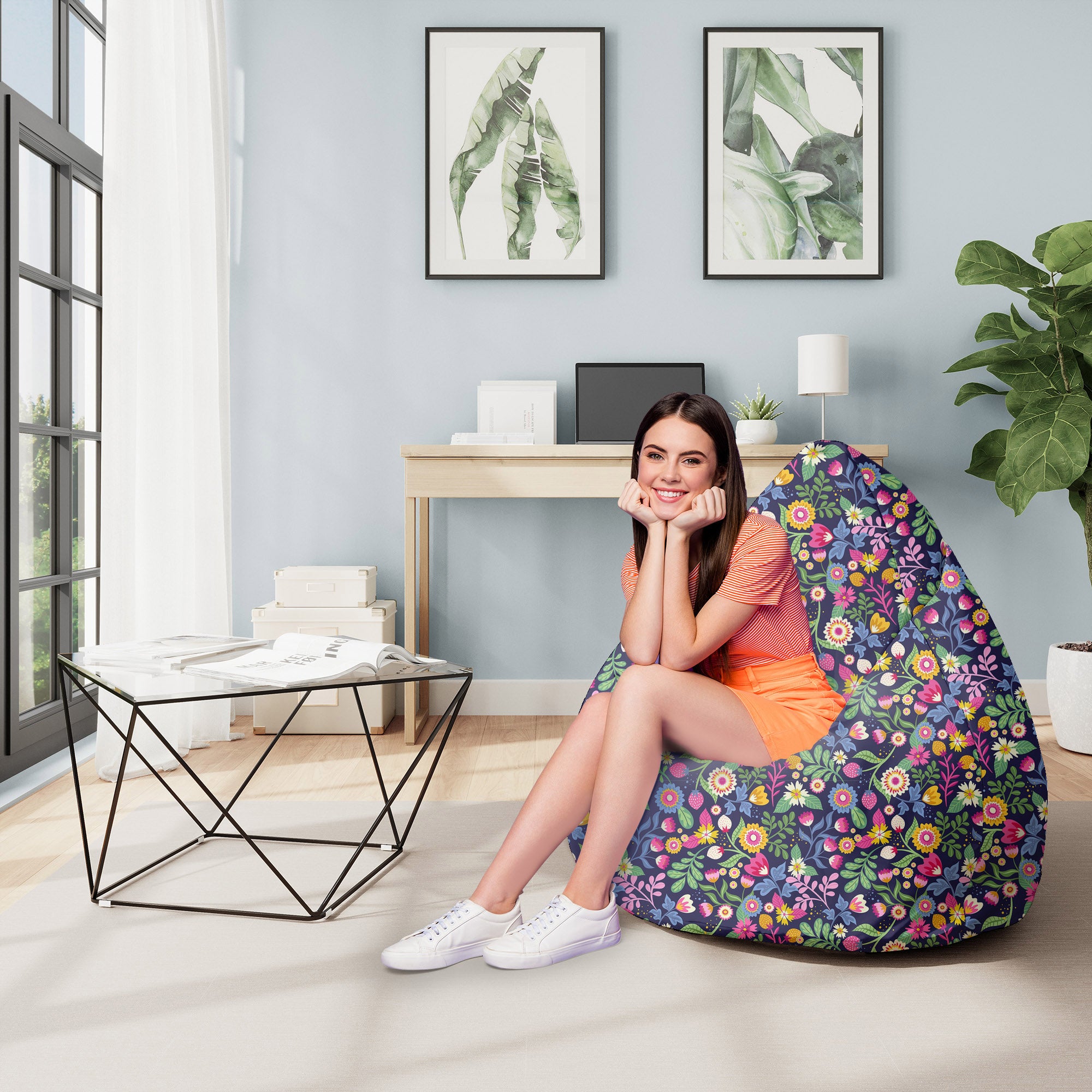 Puf Pearshape Exotic Floral-M-Oxford