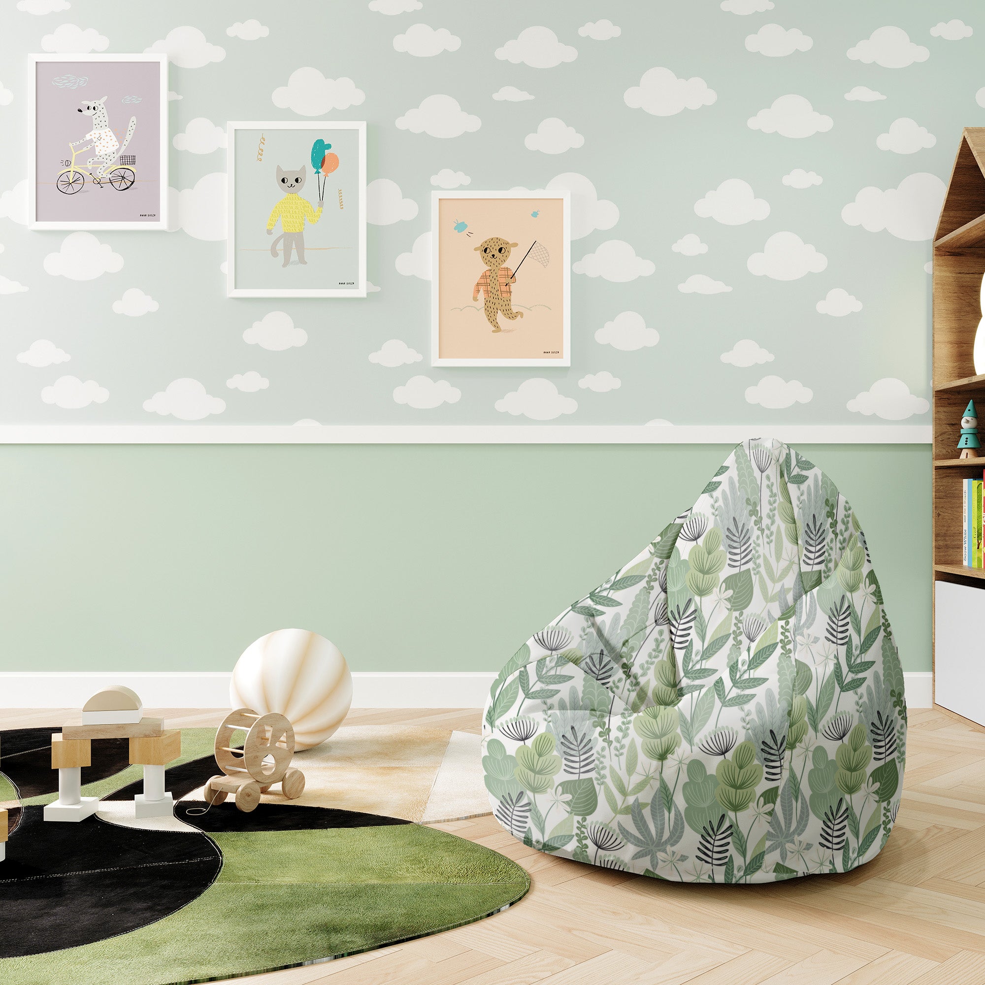 Puf Pearshape Blumen und Gras