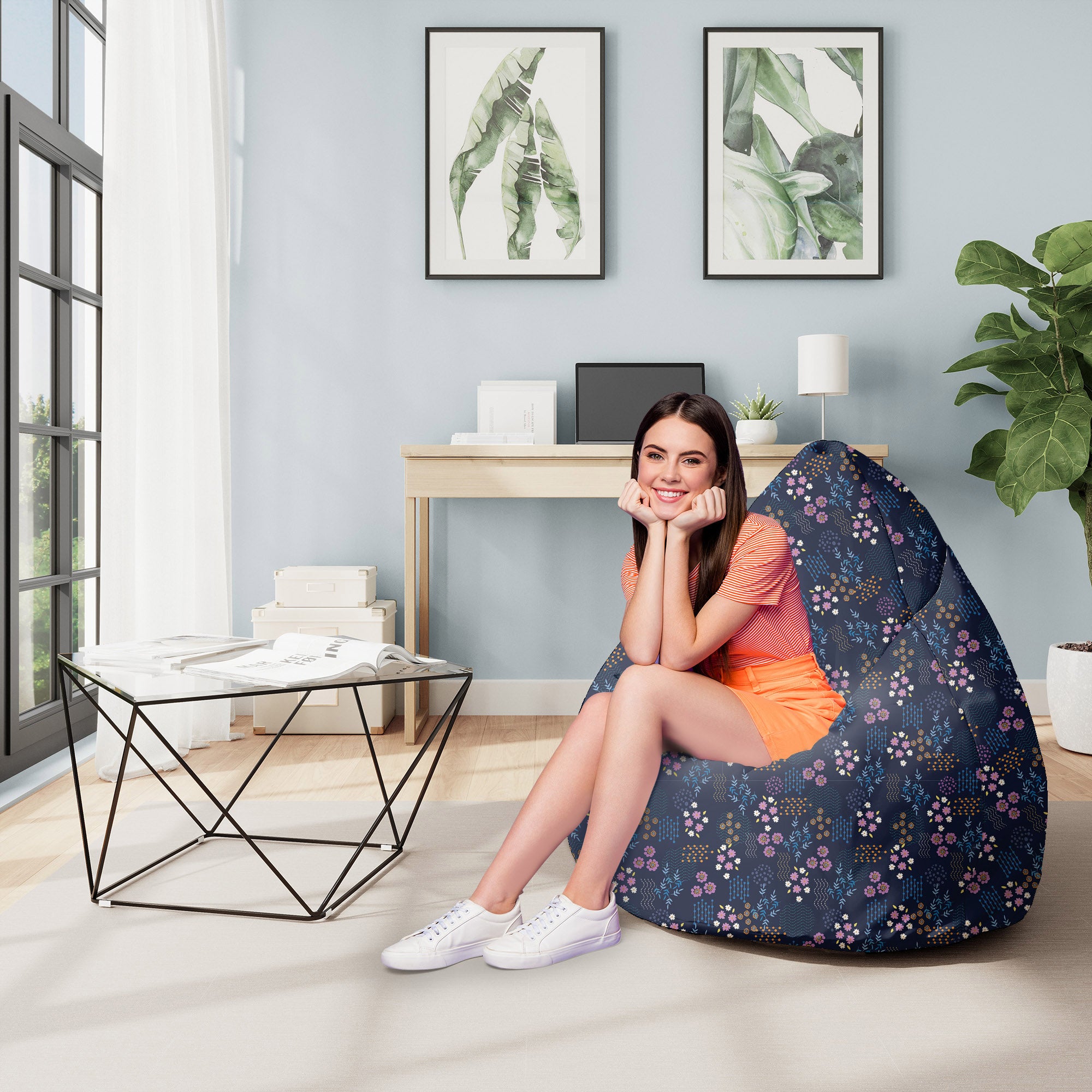Puf Pearshape Geometric Flower-M-Oxford