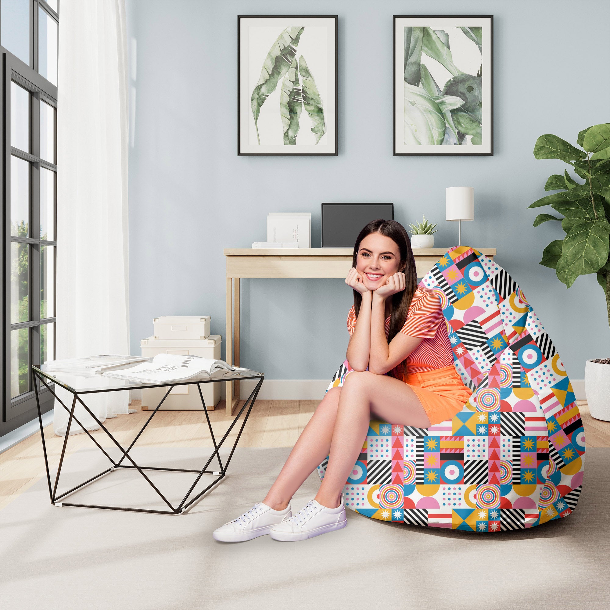 Pearshape Pouf Geometric Mosaic-M-Velvet