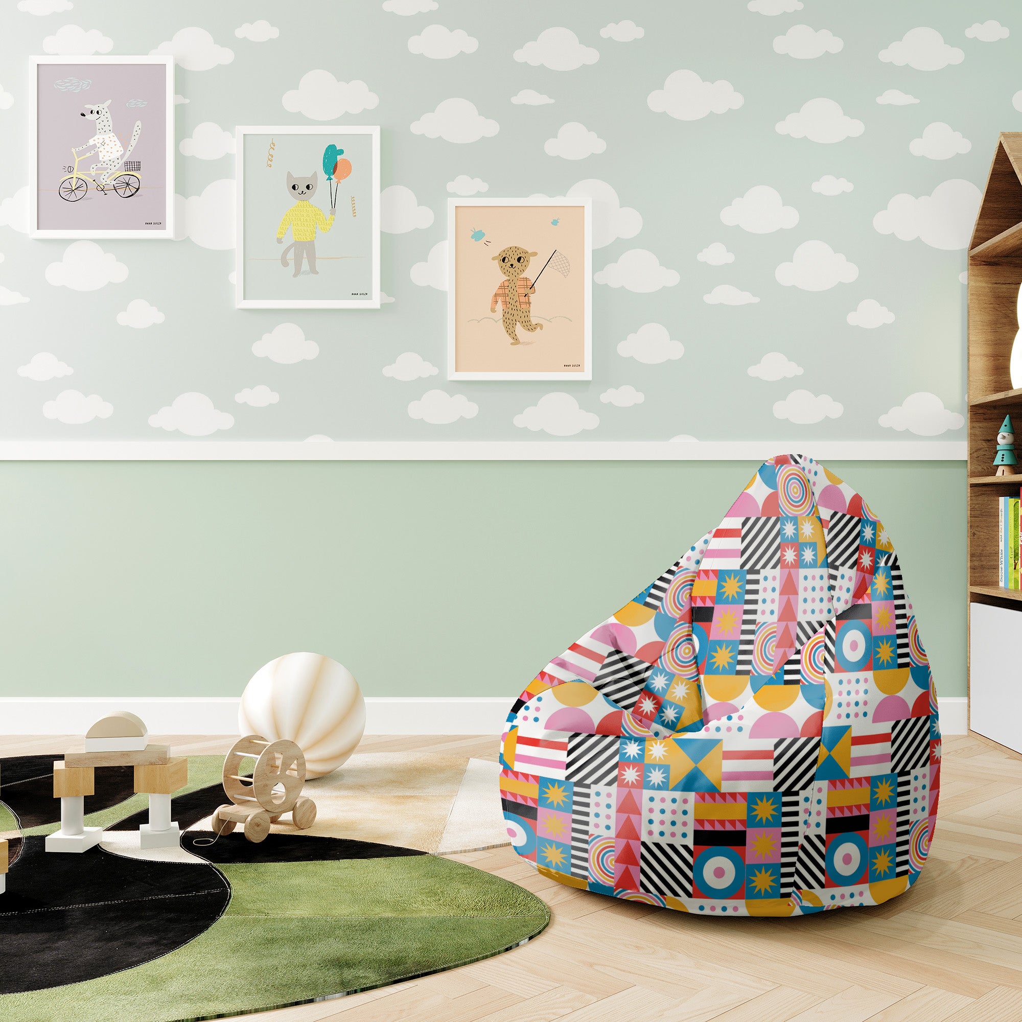 Pearshape Pouf Geometric Mosaic-S-Oxford