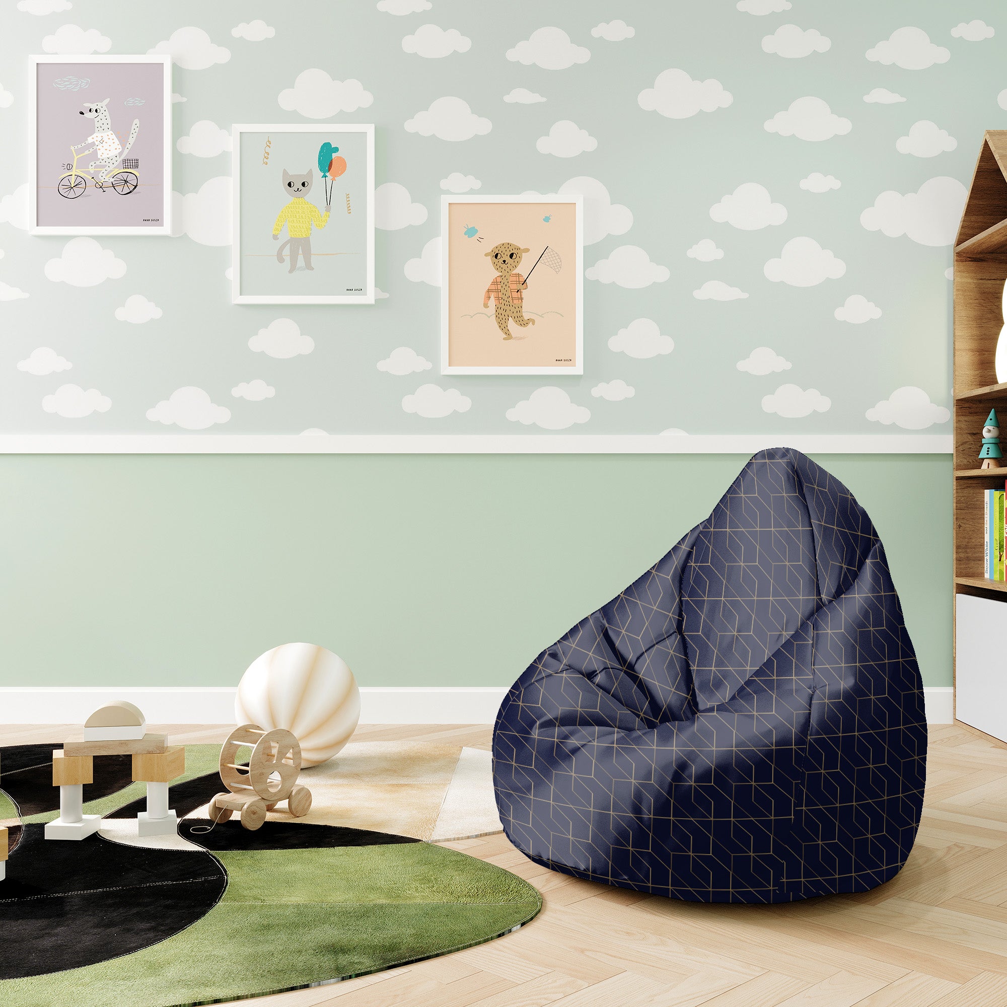 Puf Pearshape Gold Luxury Pattern-S-Oxford