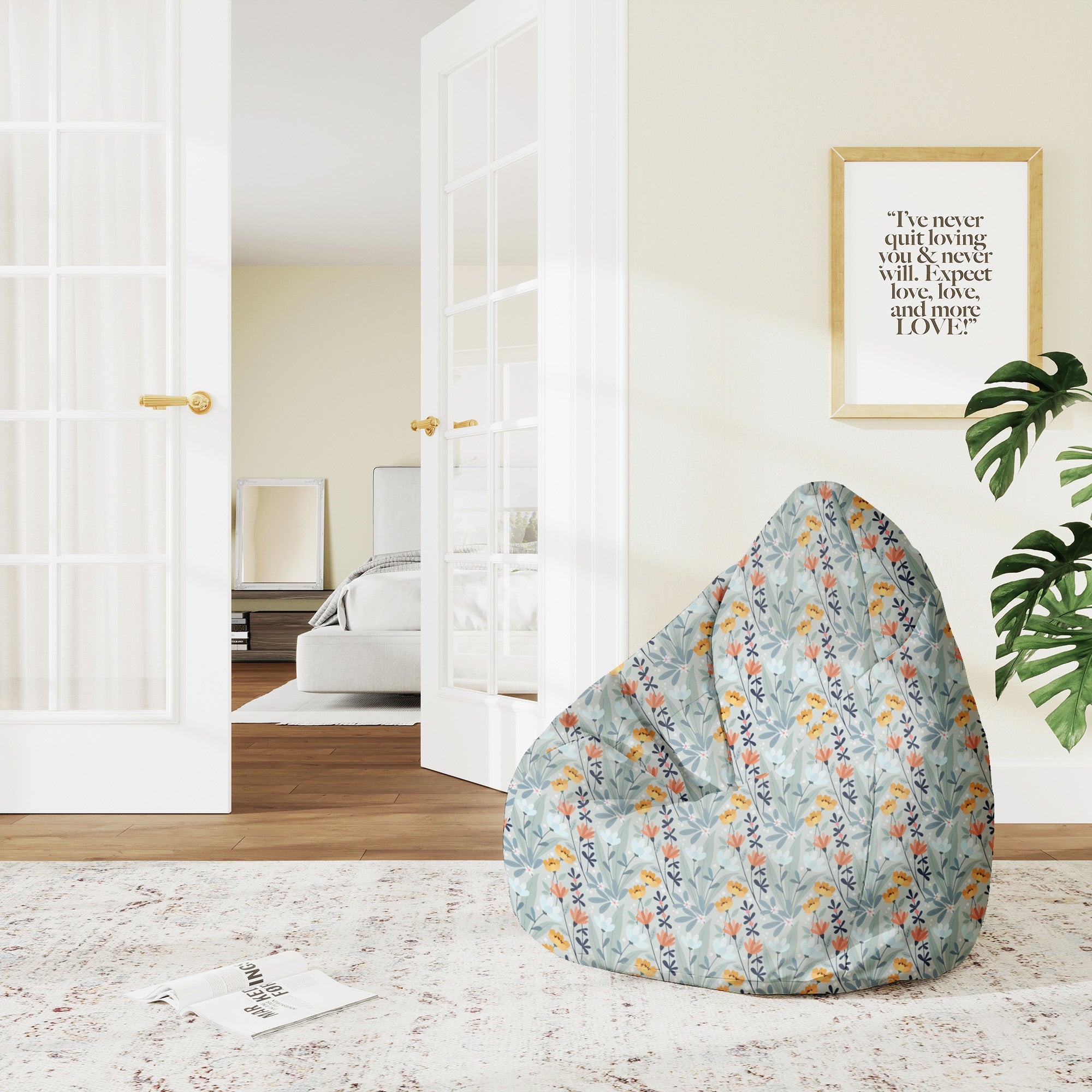 Pearshape Pouf Hand-drawn Flowers-M-Velvet