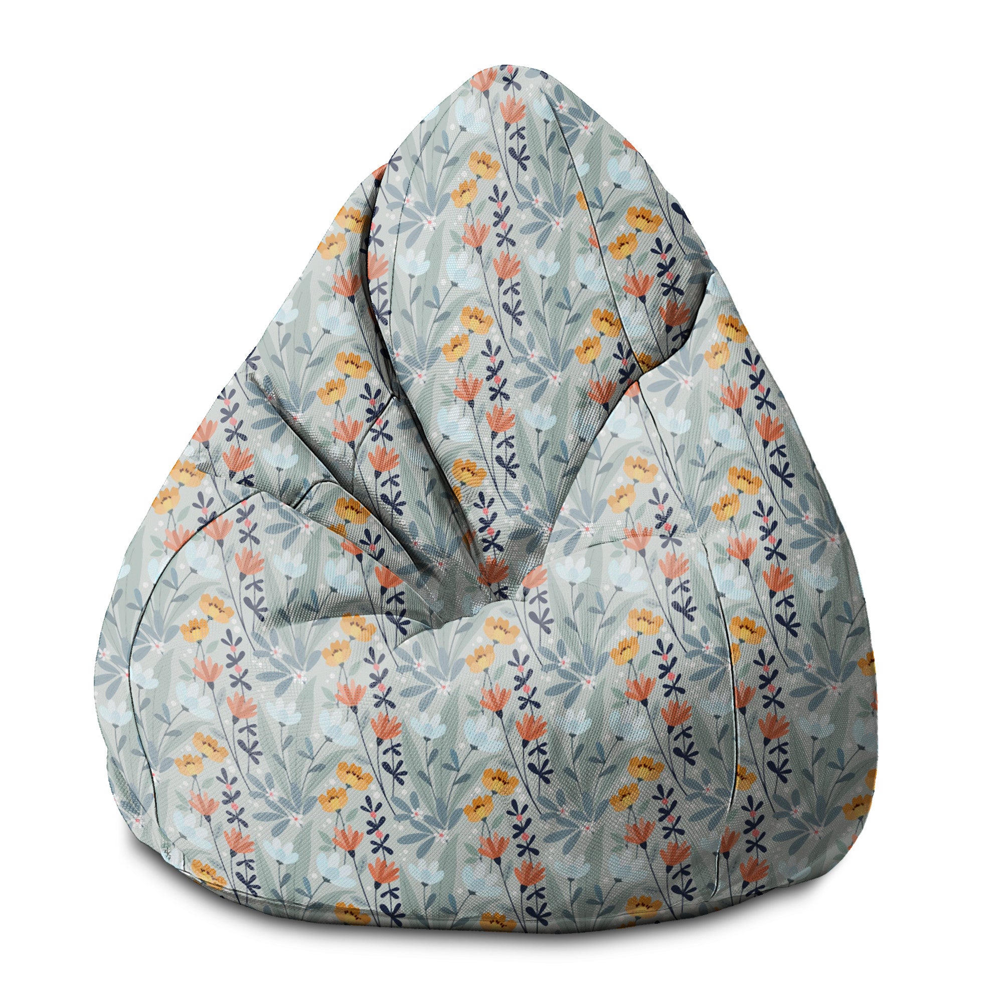 Pearshape Pouf Hand-drawn Flowers-S-Oxford