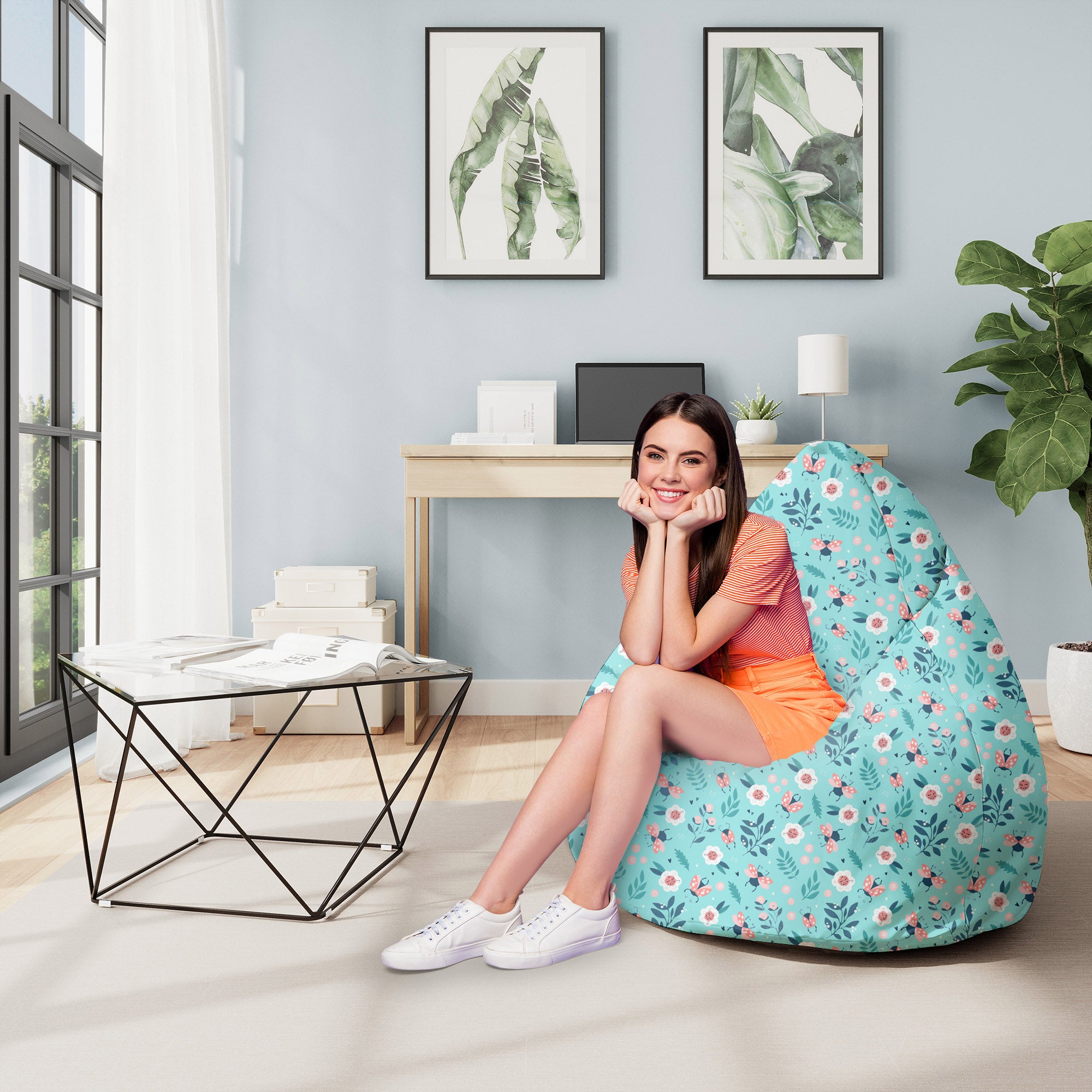 Puf Pearshape Ladybugs and Flowers-M-Velvet