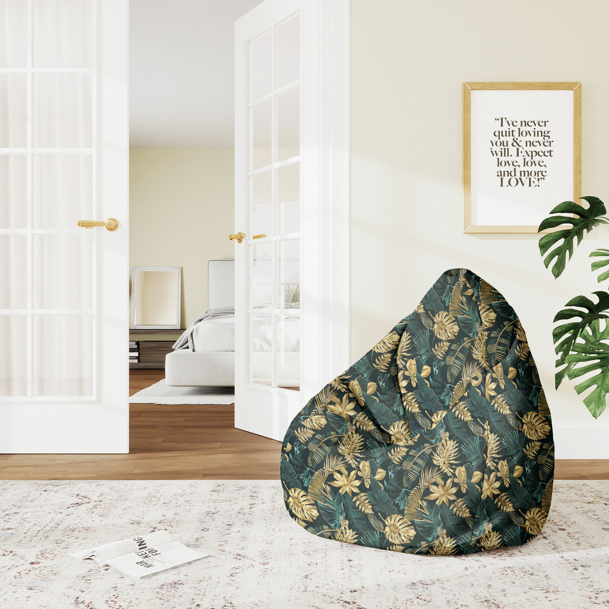 Puf Pearshape Monstera Gold Green-M-Oxford