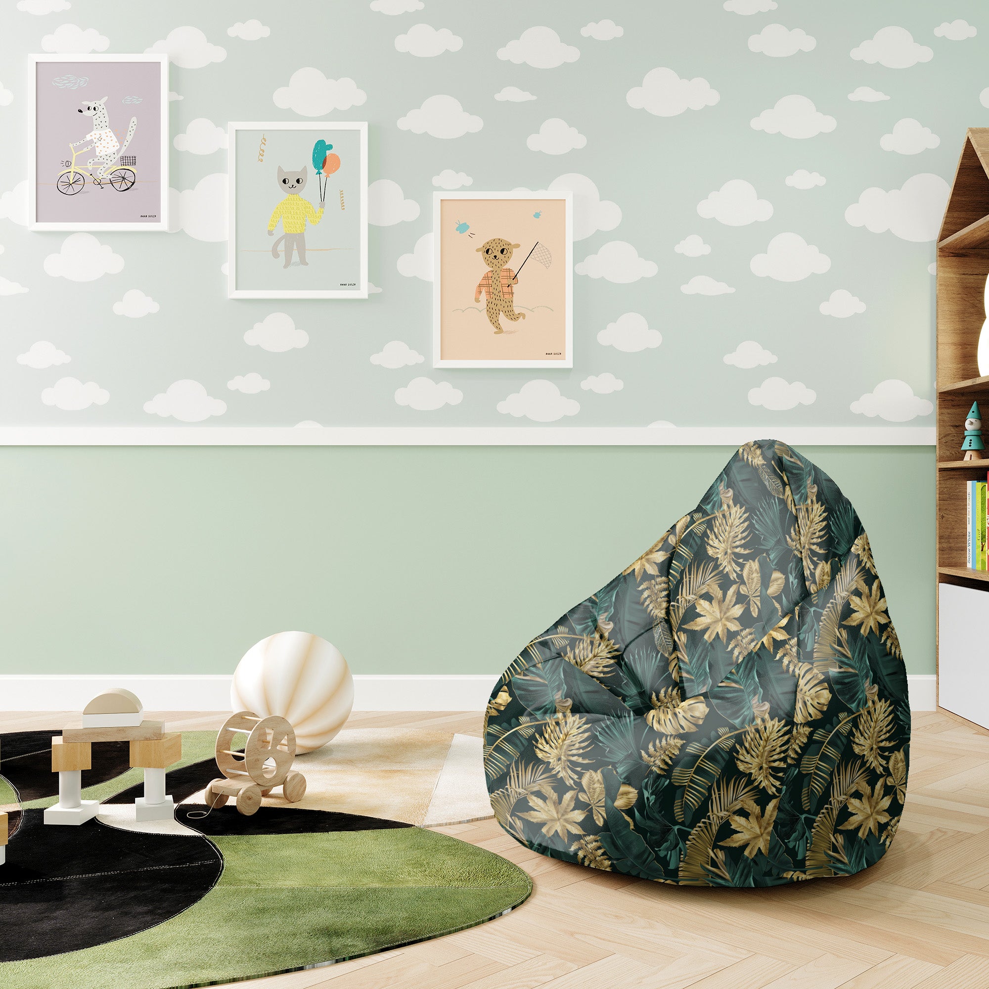 Puf Pearshape Monstera Gold Green-S-Oxford