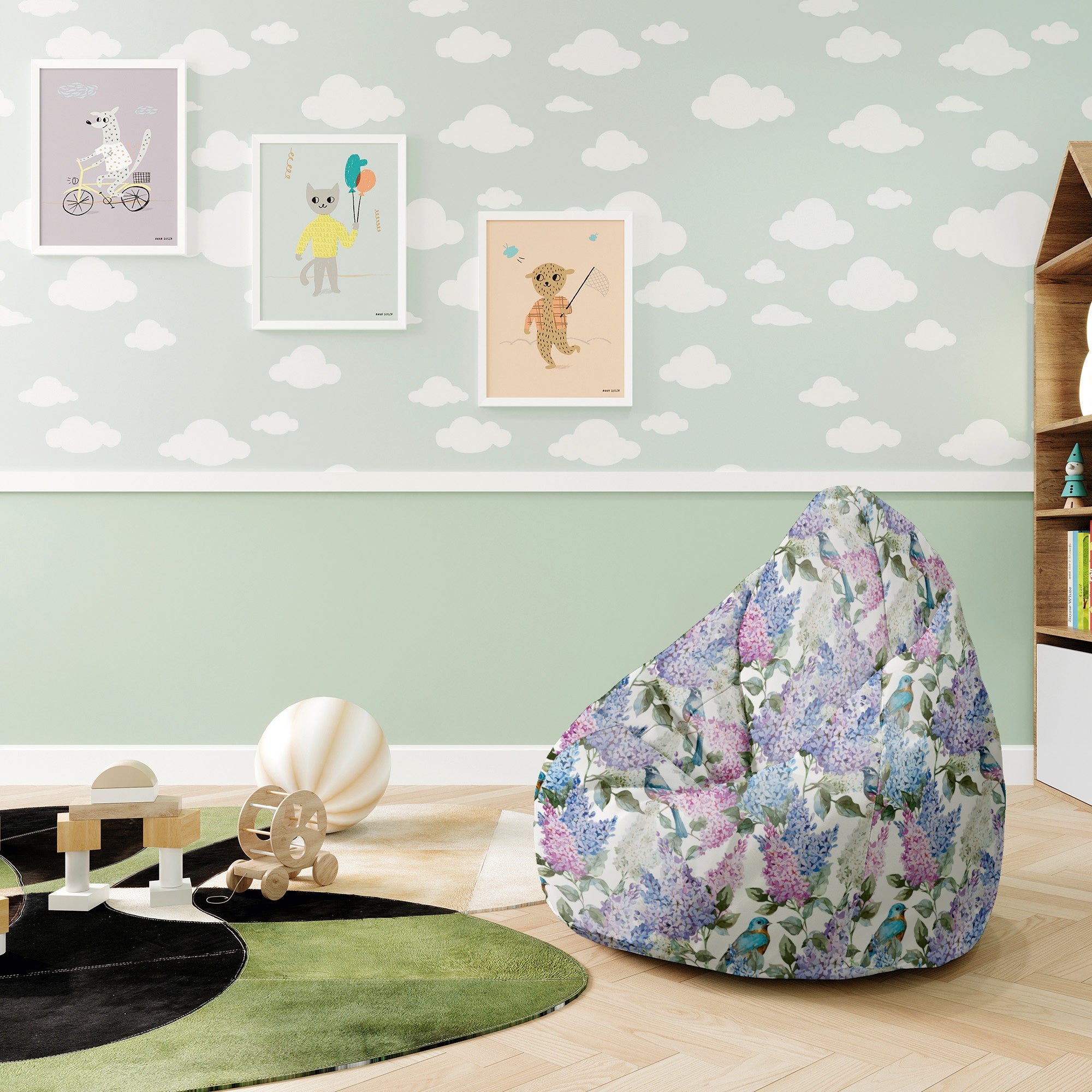 Puf Pearshape Ptaki w Kwiatach-S-Velvet