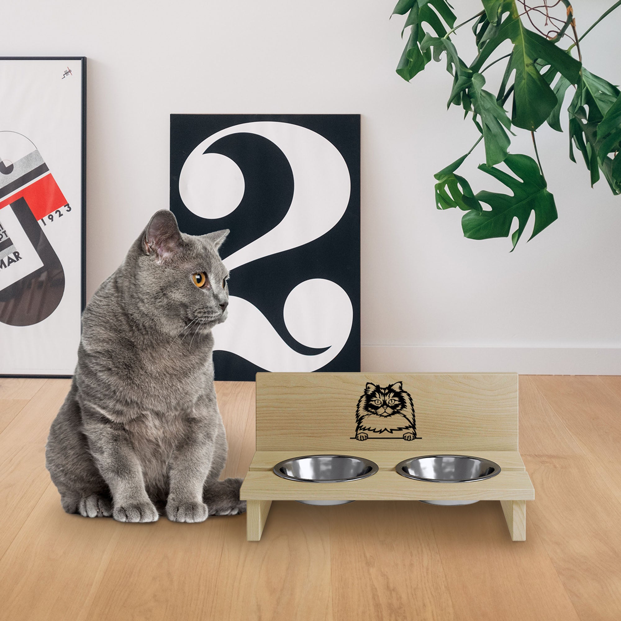 Cat Bowl Stand British Long Hair-M