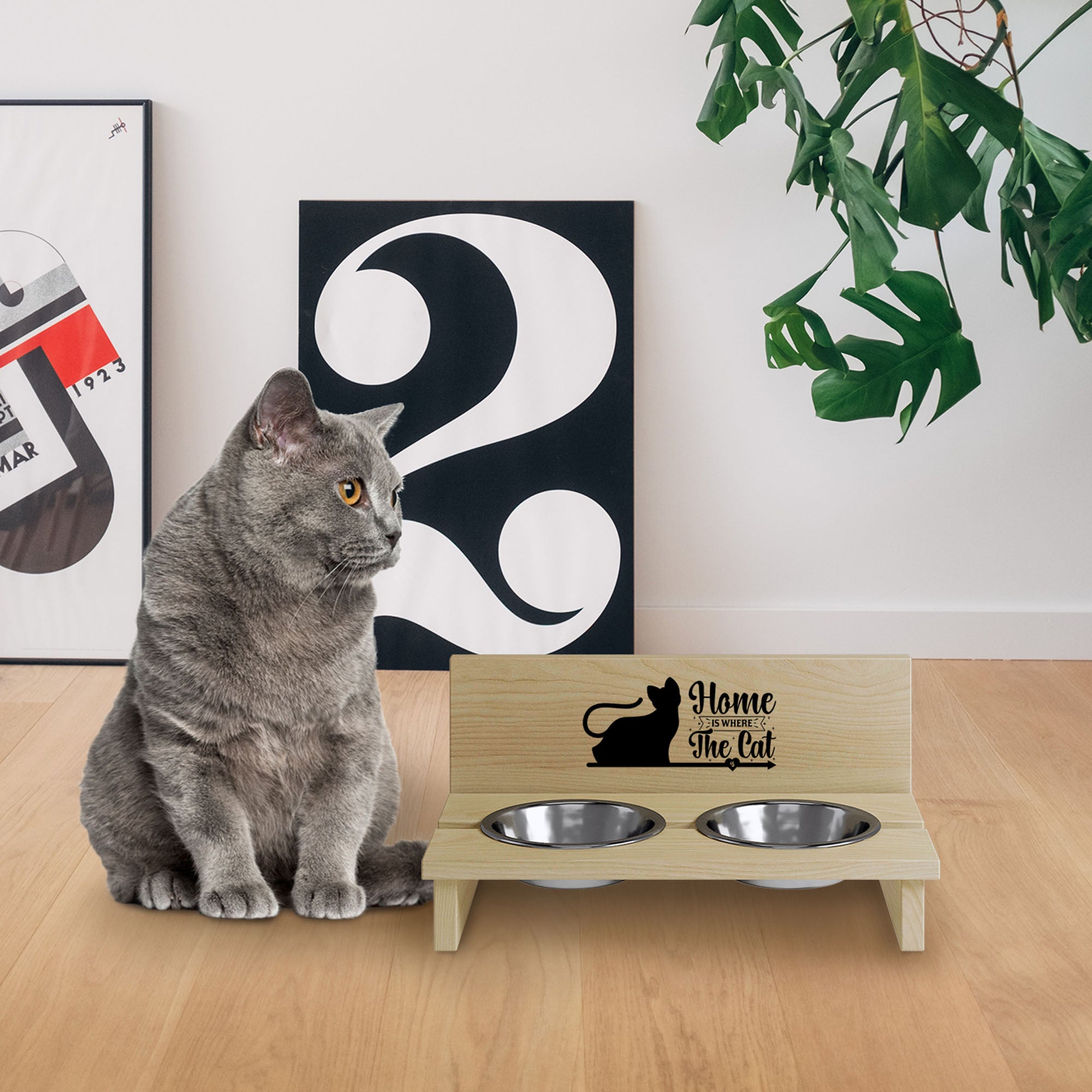 Stojak na miskę dla kota Home is Where the Cat is-L