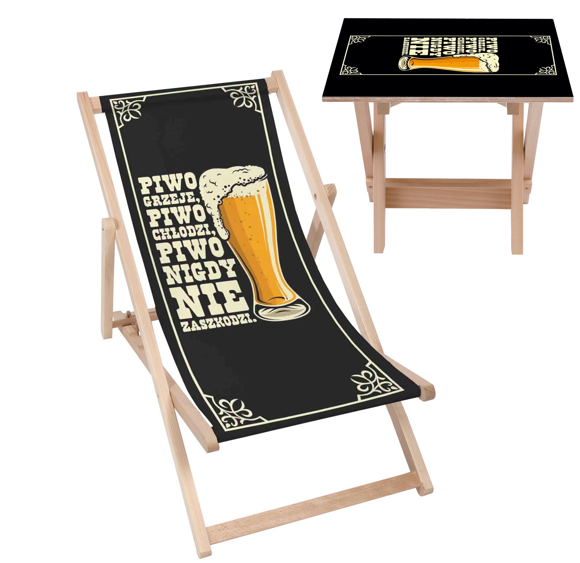 Deck Chair and Table Set Beer Won't Hurt