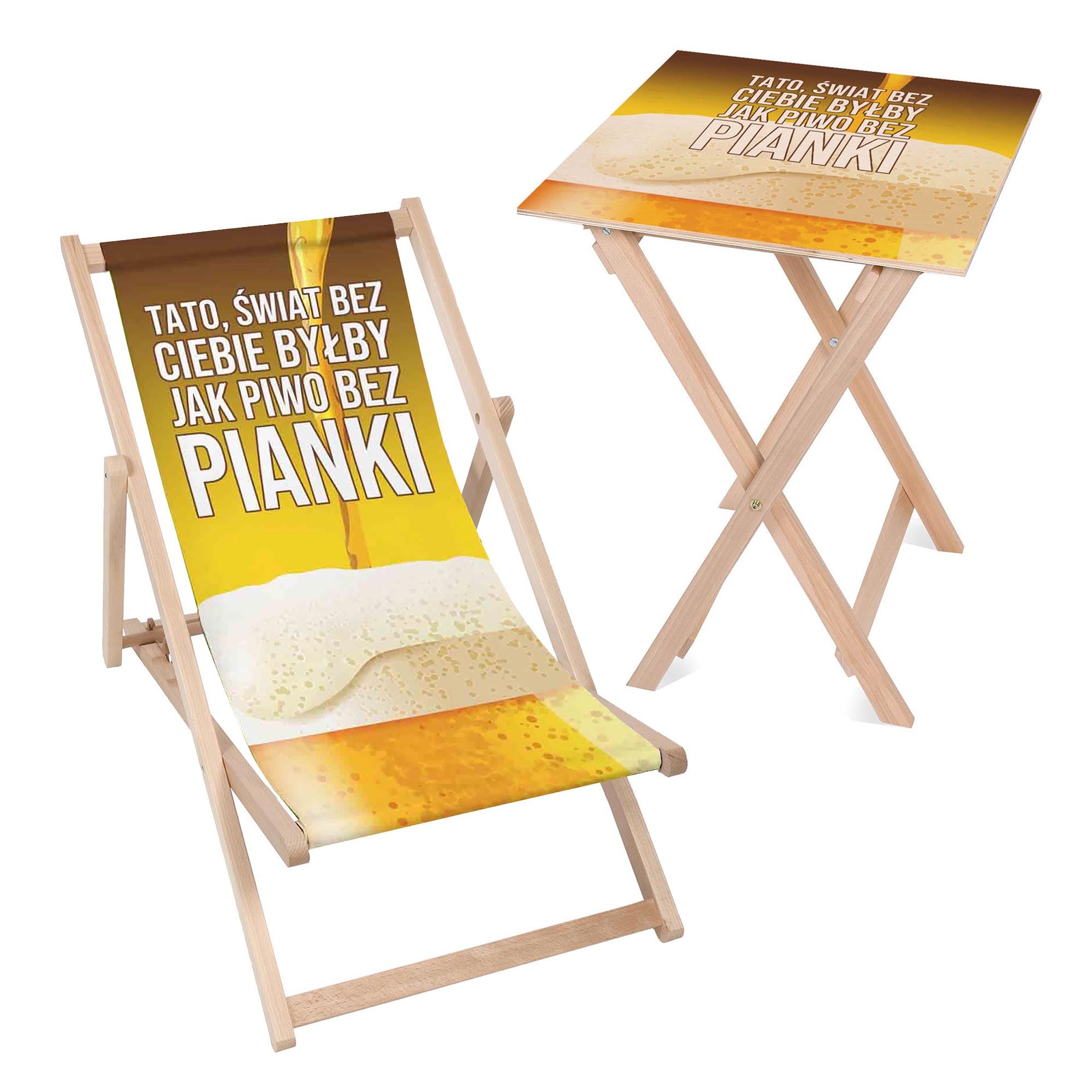 Deck Chair and Table Set Beer Without Foam