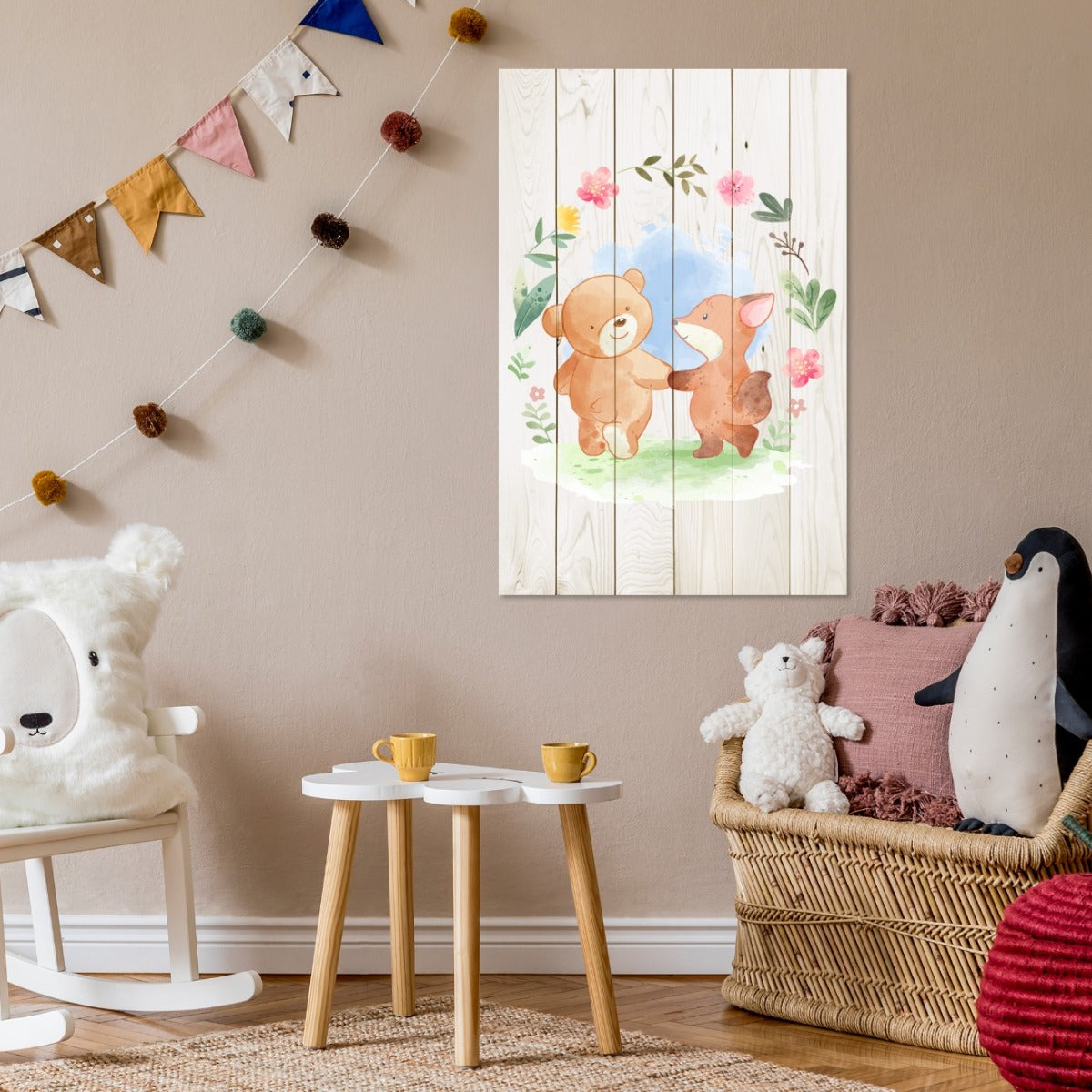 Wood Picture Animal Friends in Flowers-60x90 cm