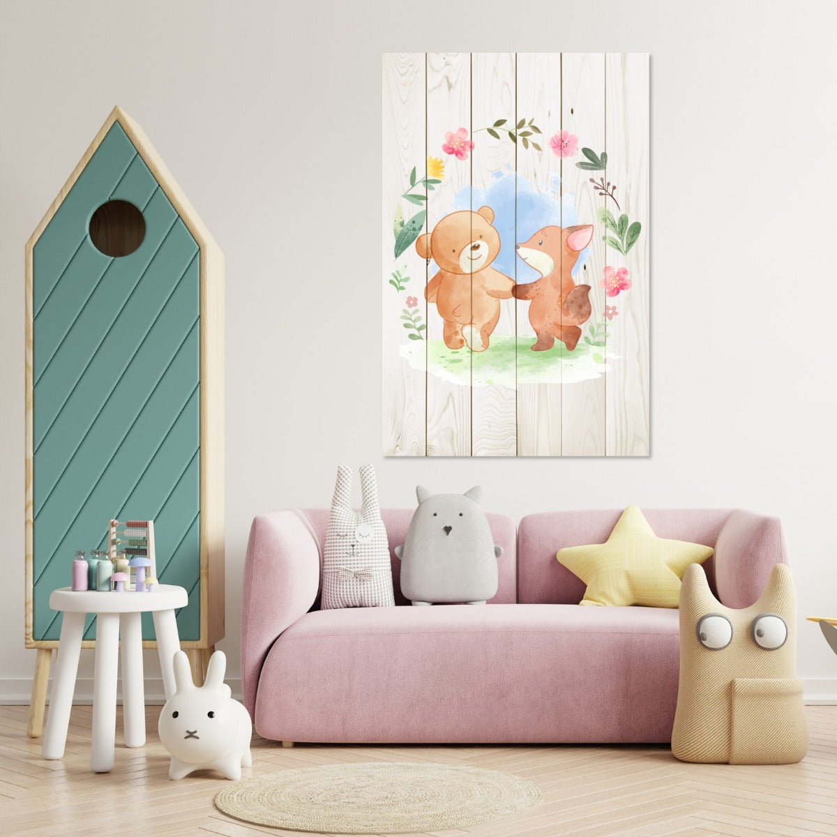 Wood Picture Animal Friends in Flowers-60x90 cm