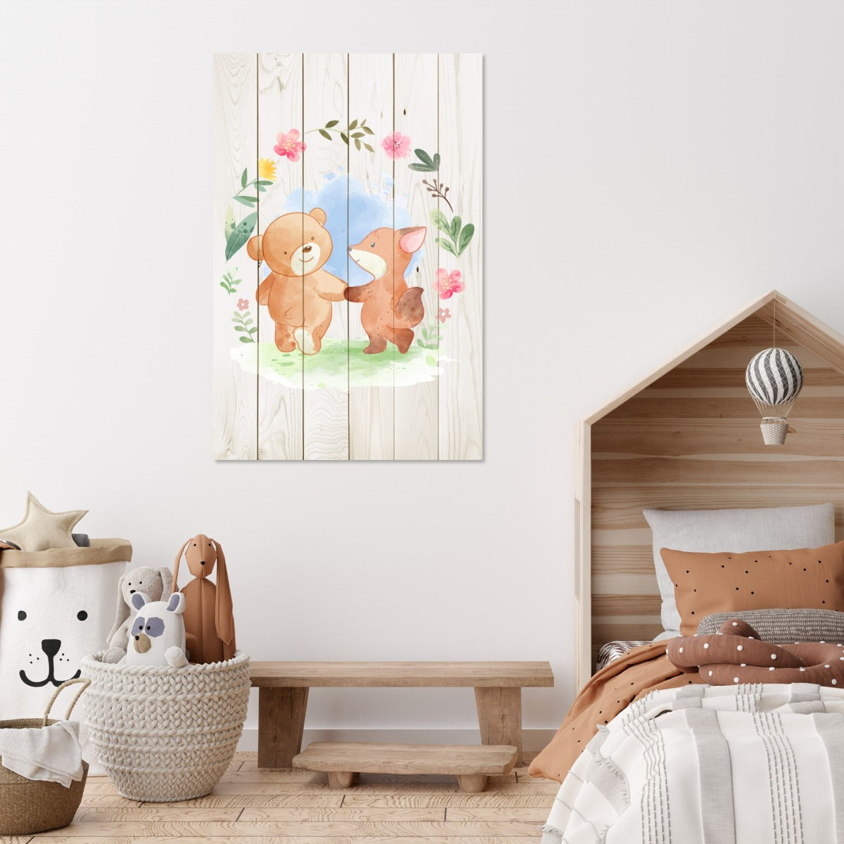 Wood Picture Animal Friends in Flowers-60x90 cm